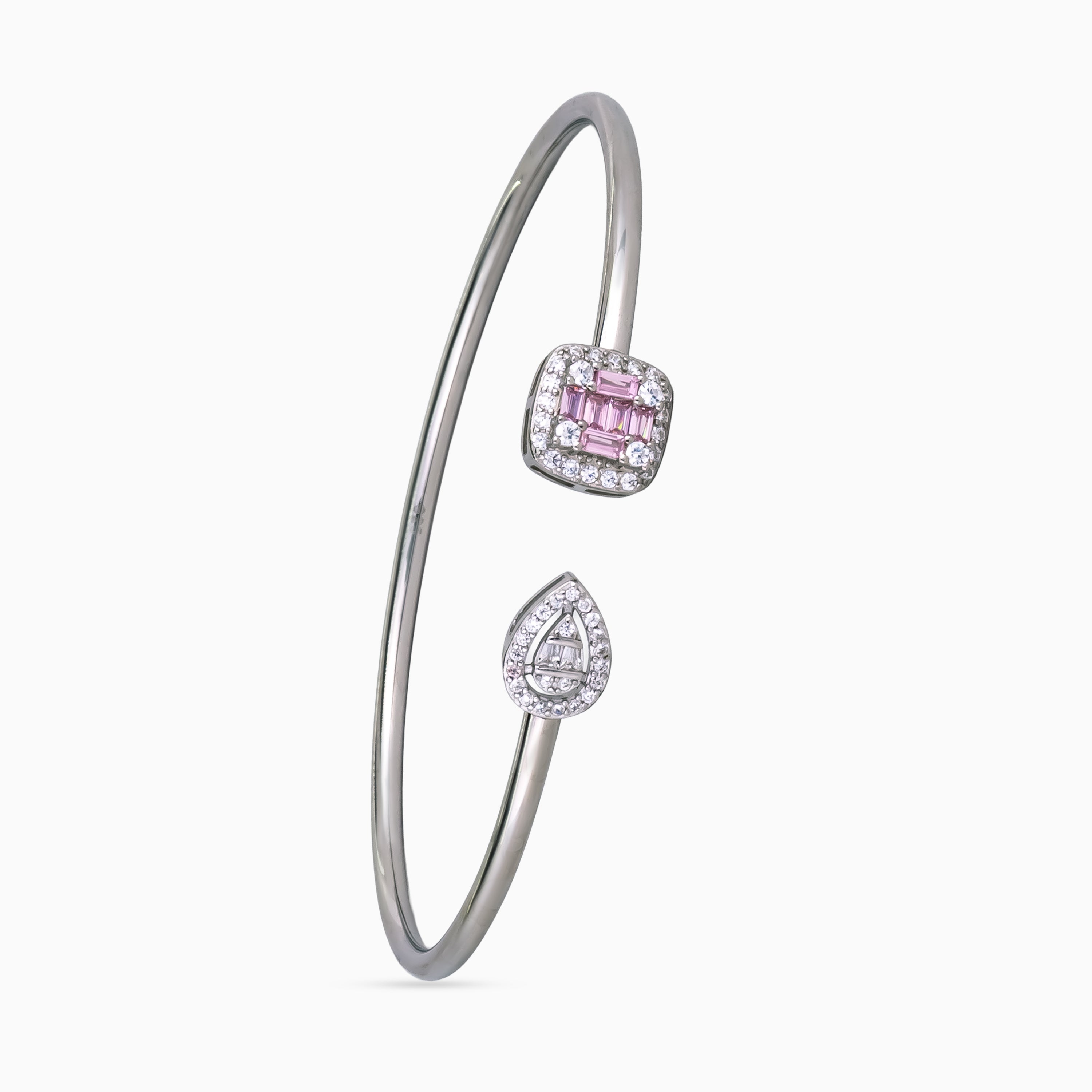 925 sterling silver, rhodium, Pear & Orbit Halo Bangle bracelet, (Evening Sway)