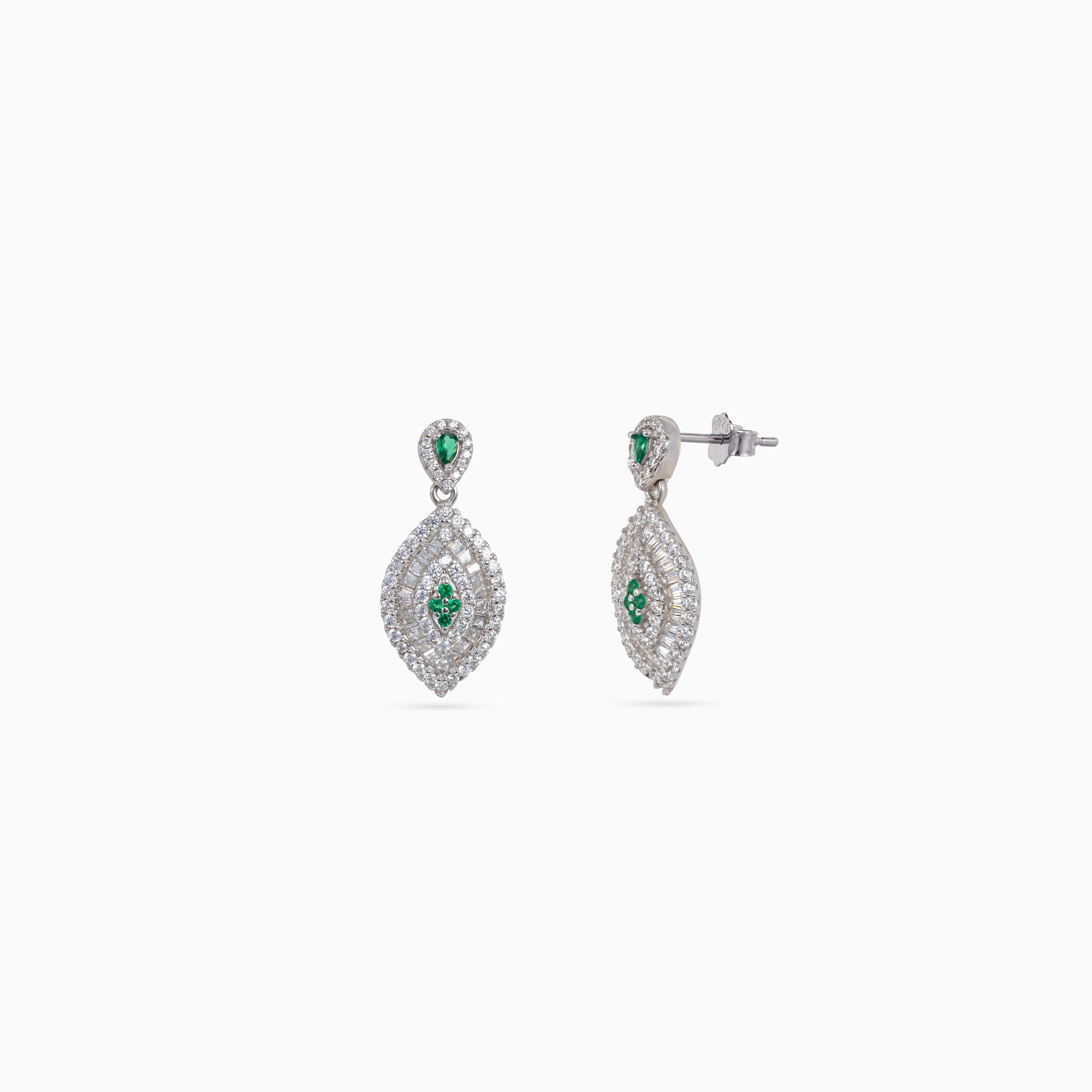 Silver Emerald Marquise Pavé Drops