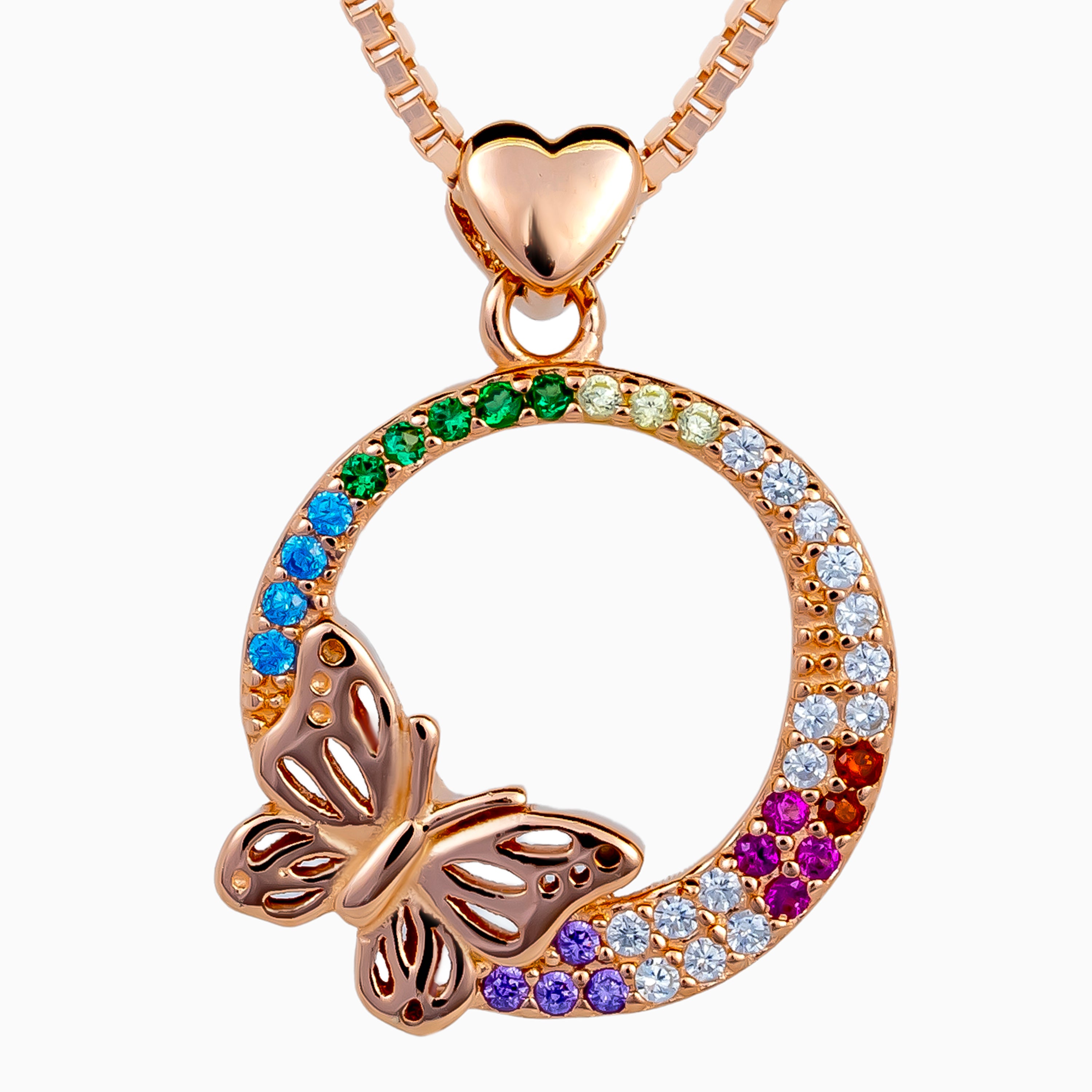Rose Gold Rainbow Papillon Circle Necklace