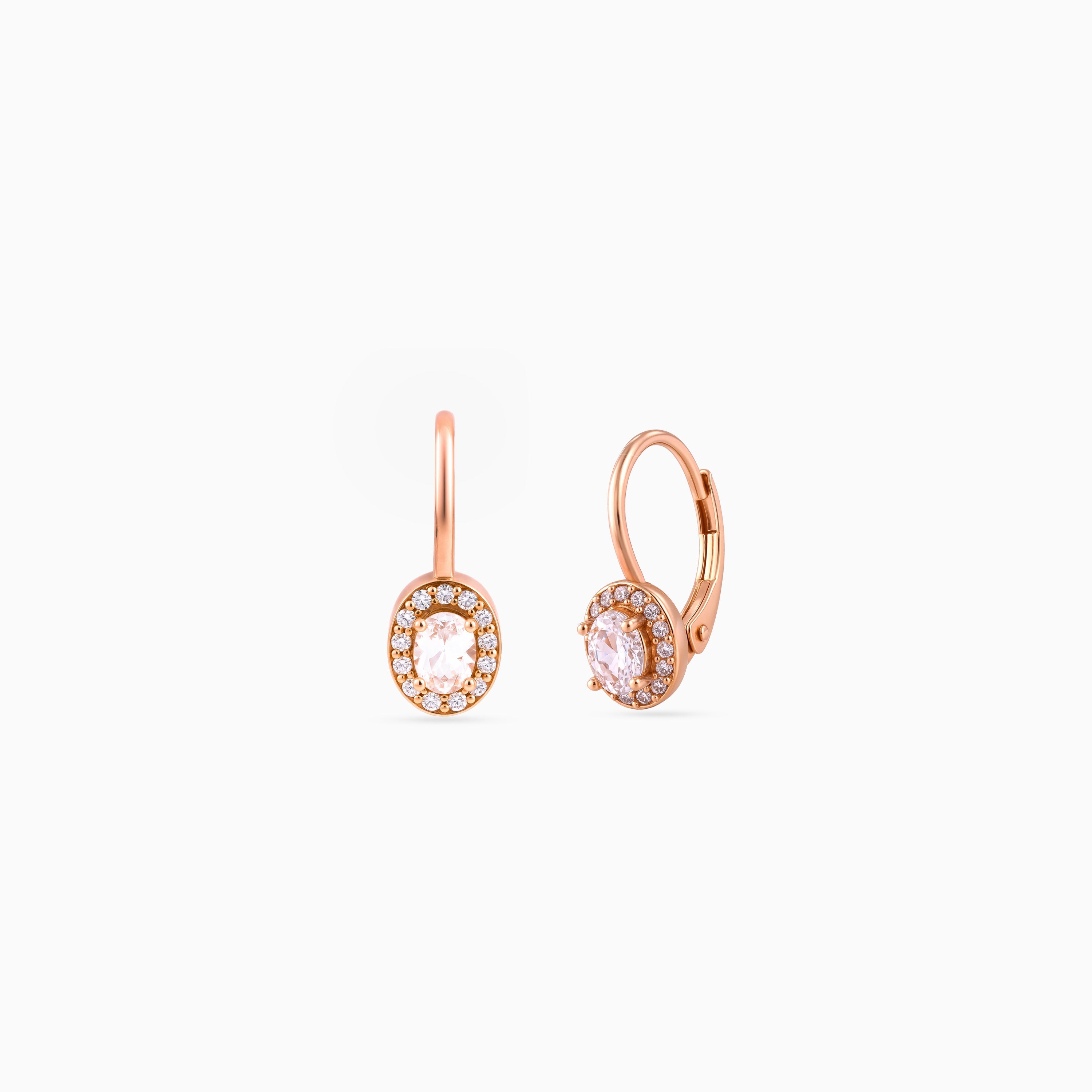 Rose gold Oval Halo Leverback Drops