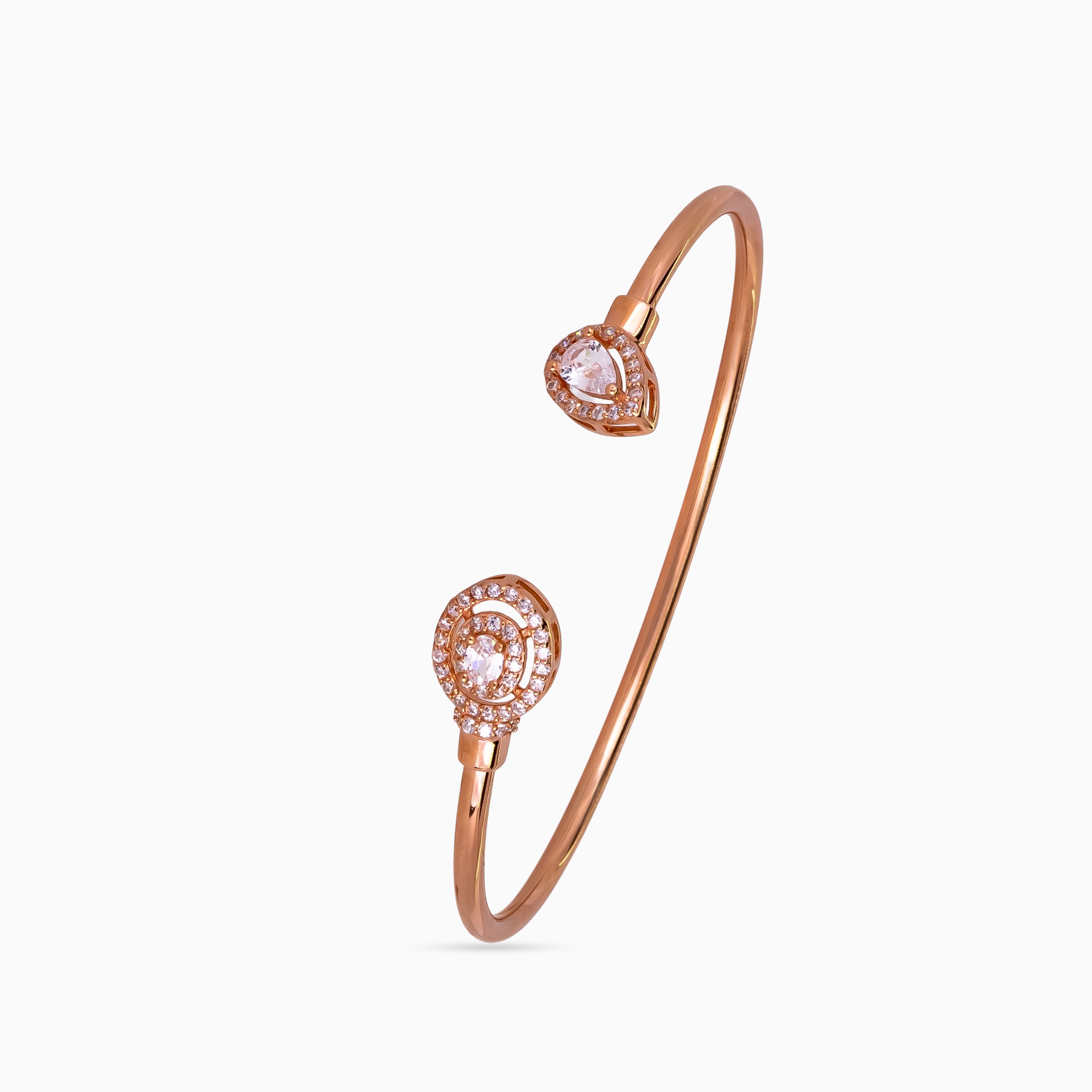 925 sterling silver, rose gold, Dewdrop Duo Halo Bangle bracelet, (Evening Sway)