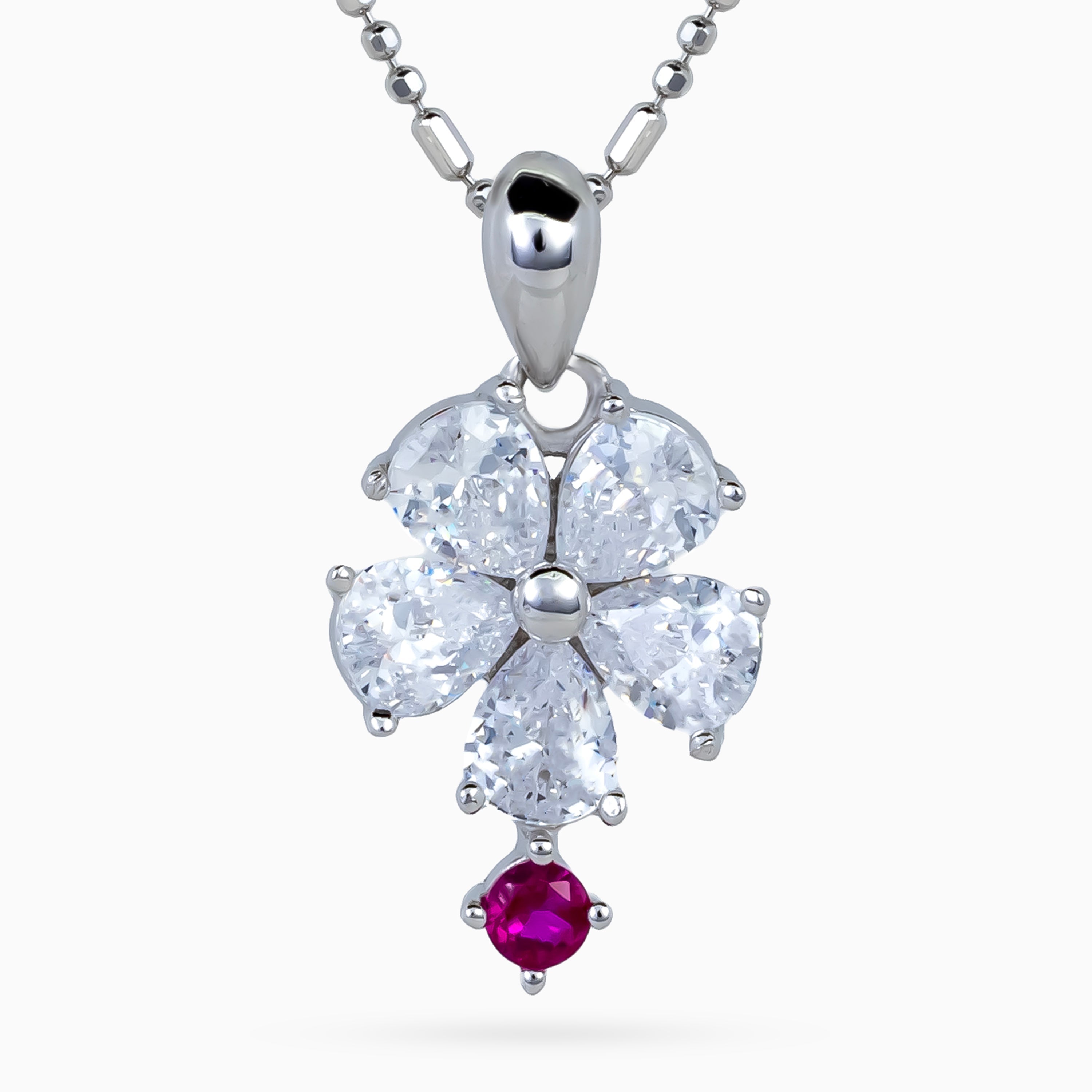 Crystal Petal Ruby Drop Necklace
