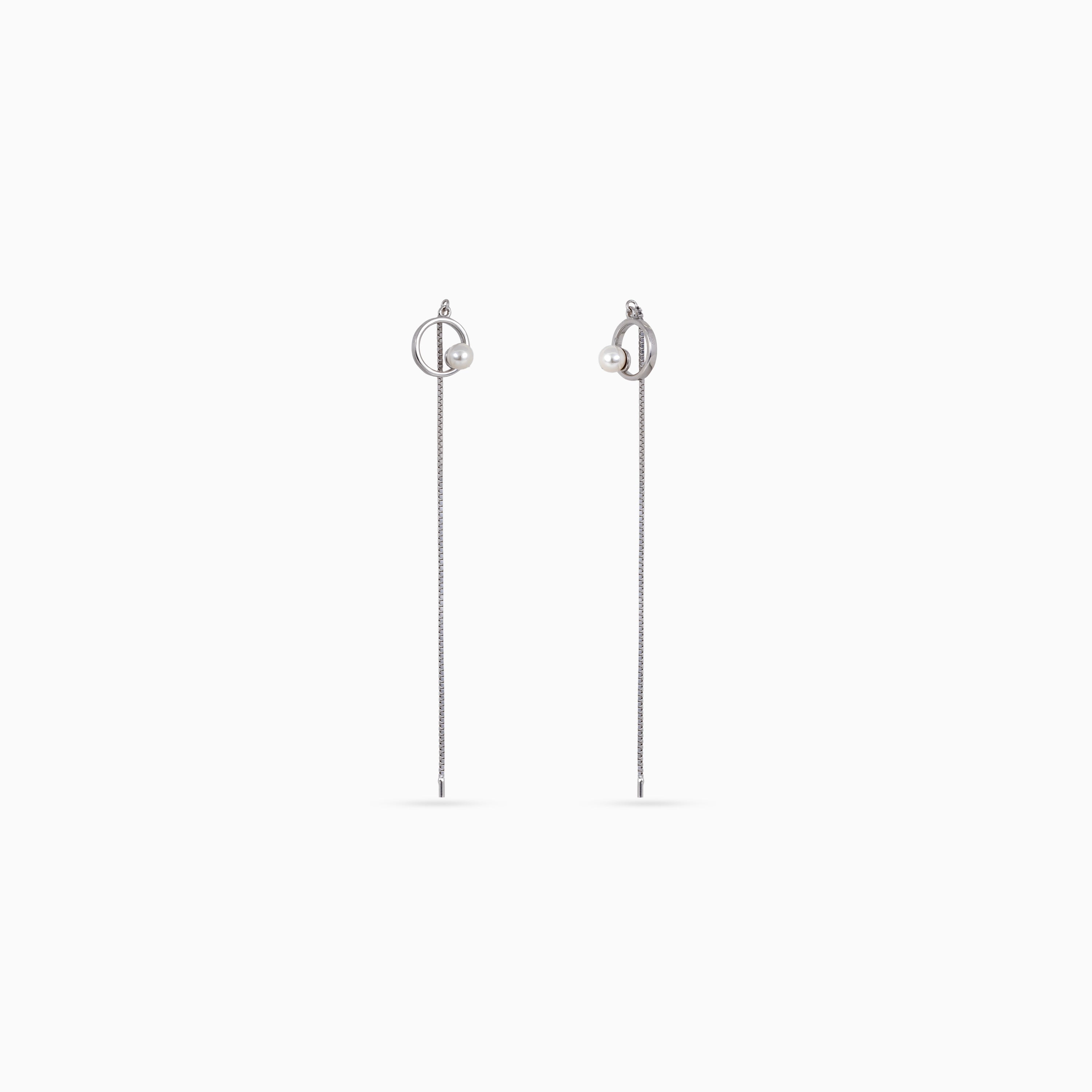 Silver Orbit Pearl Threader Drops