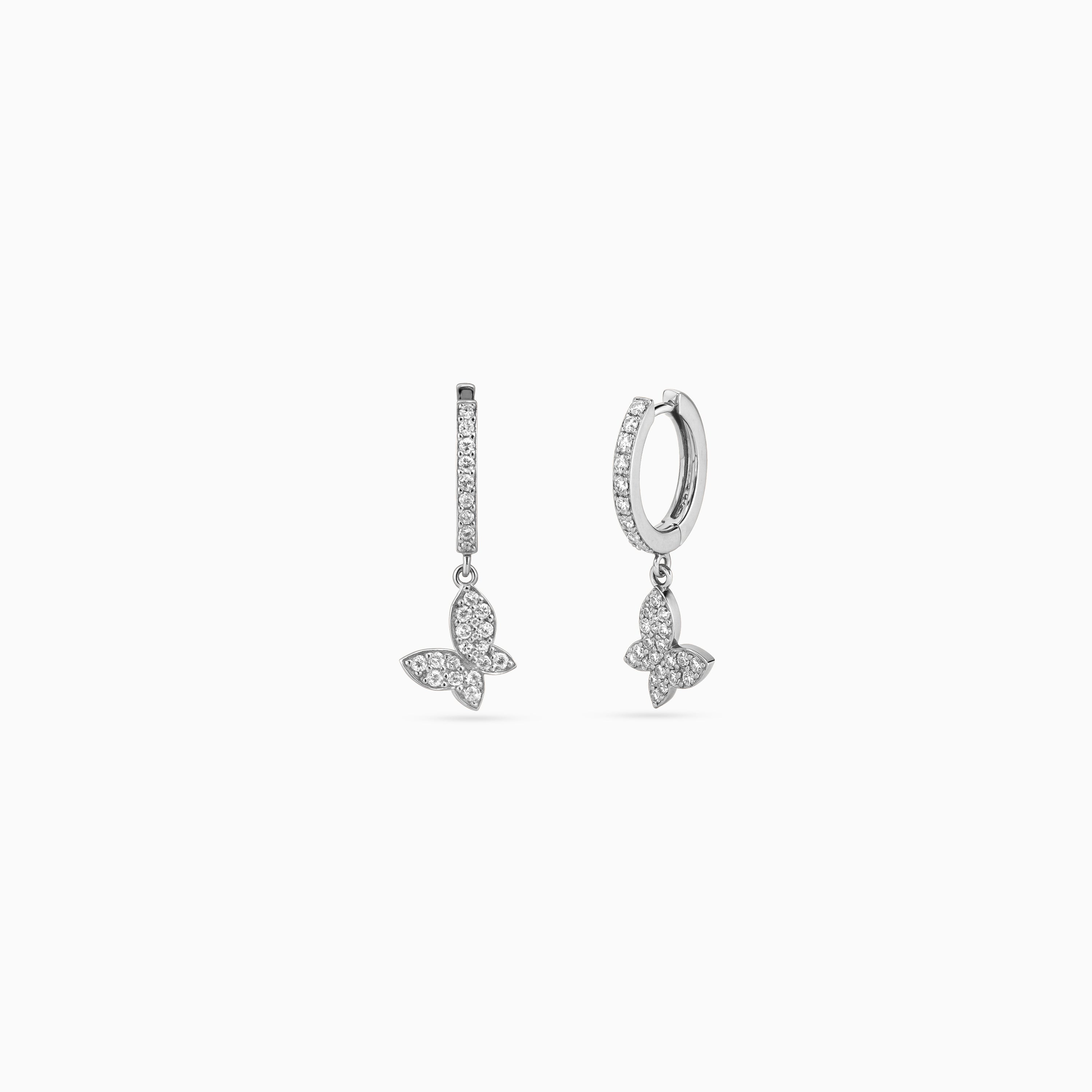 Silver Butterfly Pavé Huggie Drops