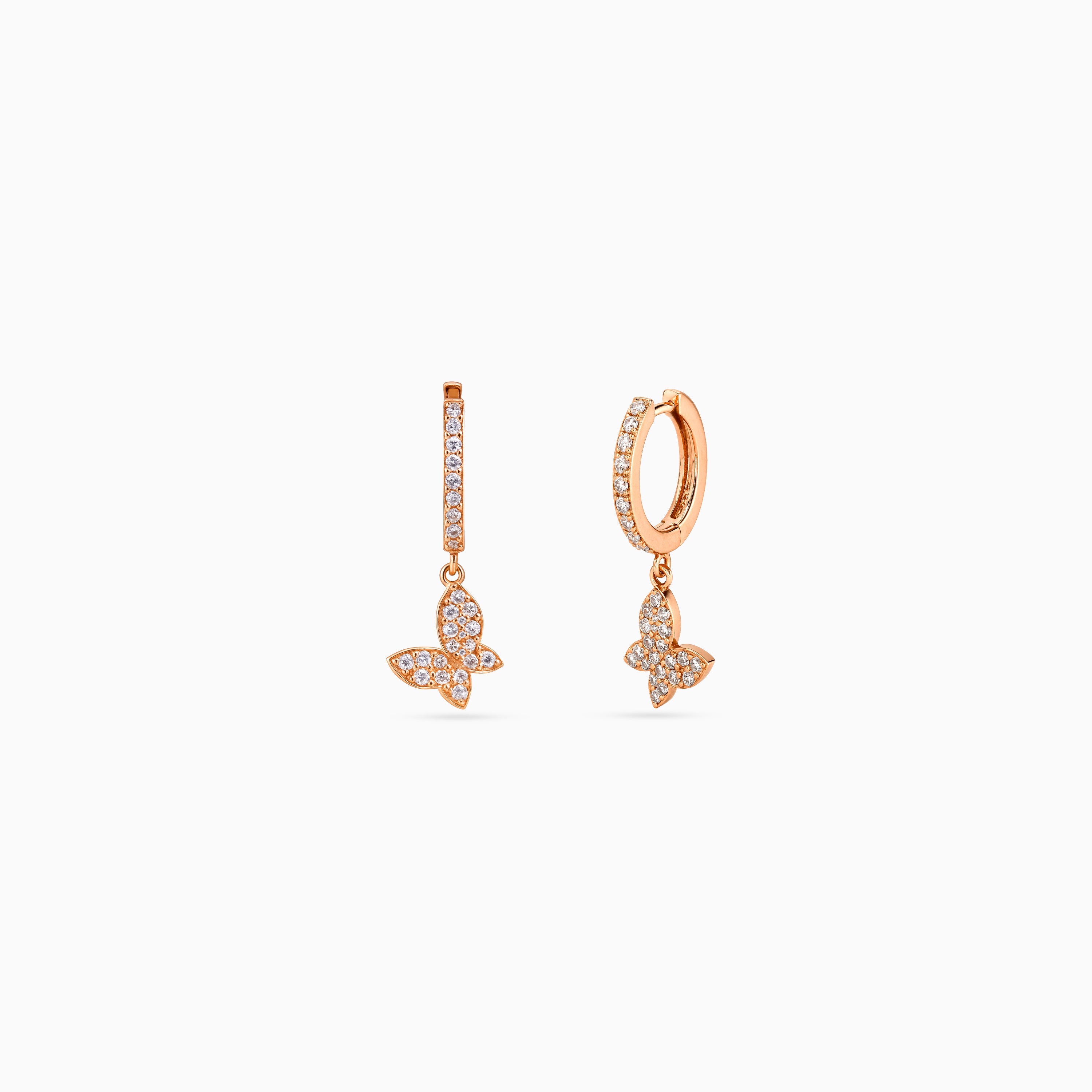 Rose Gold Butterfly Pavé Huggie Drops
