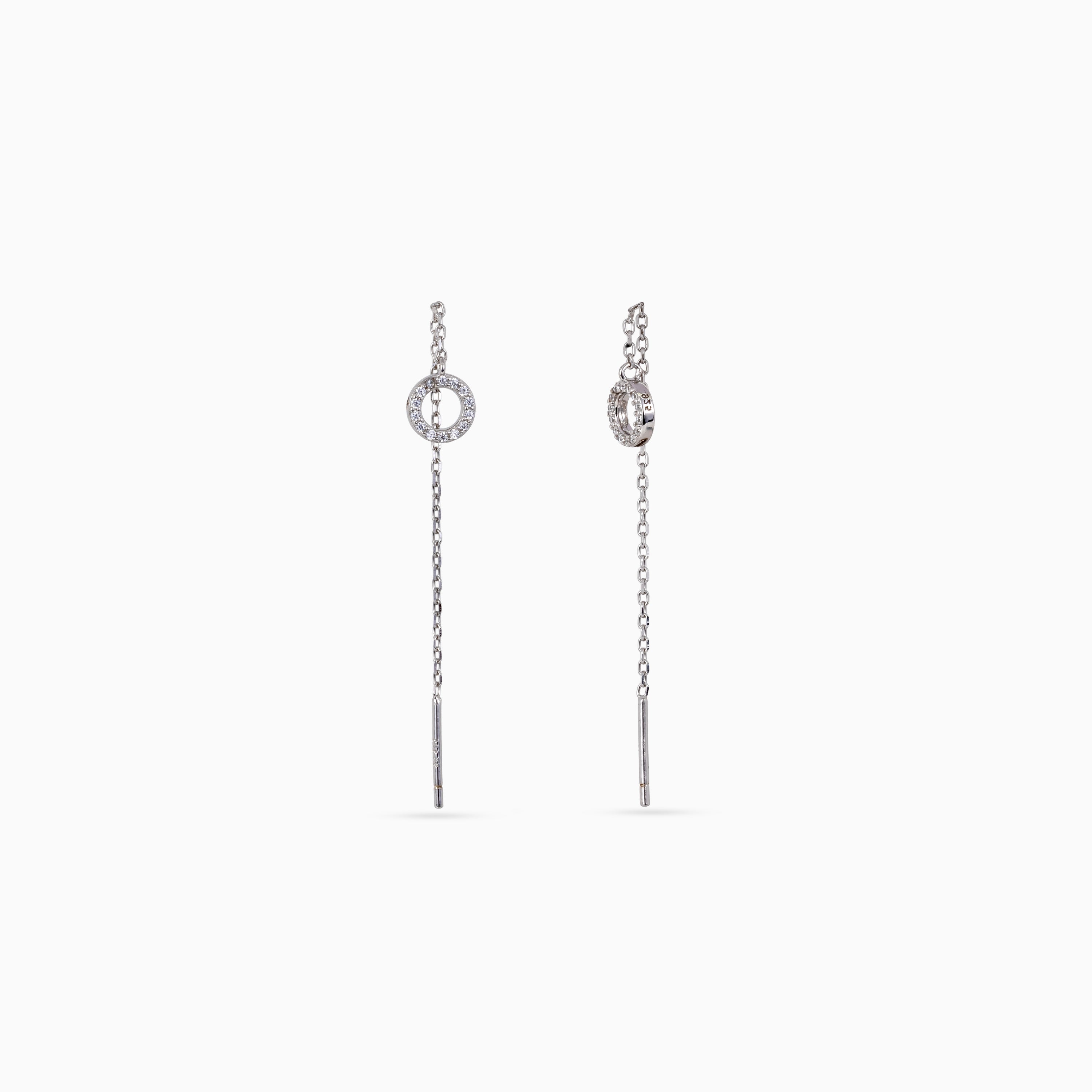 Silver Circle Pavé Threader Drops