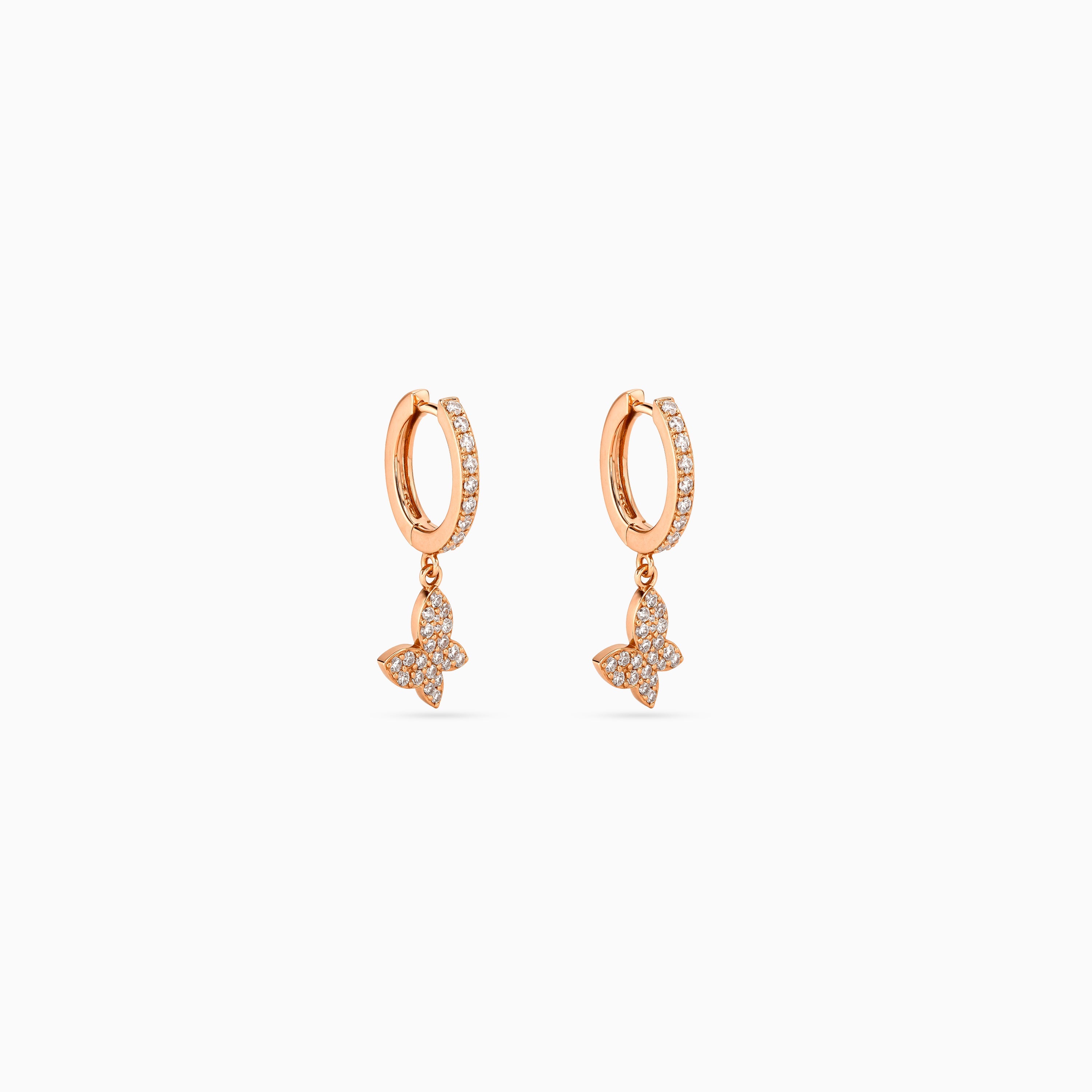 Rose Gold Butterfly Pavé Huggie Drops