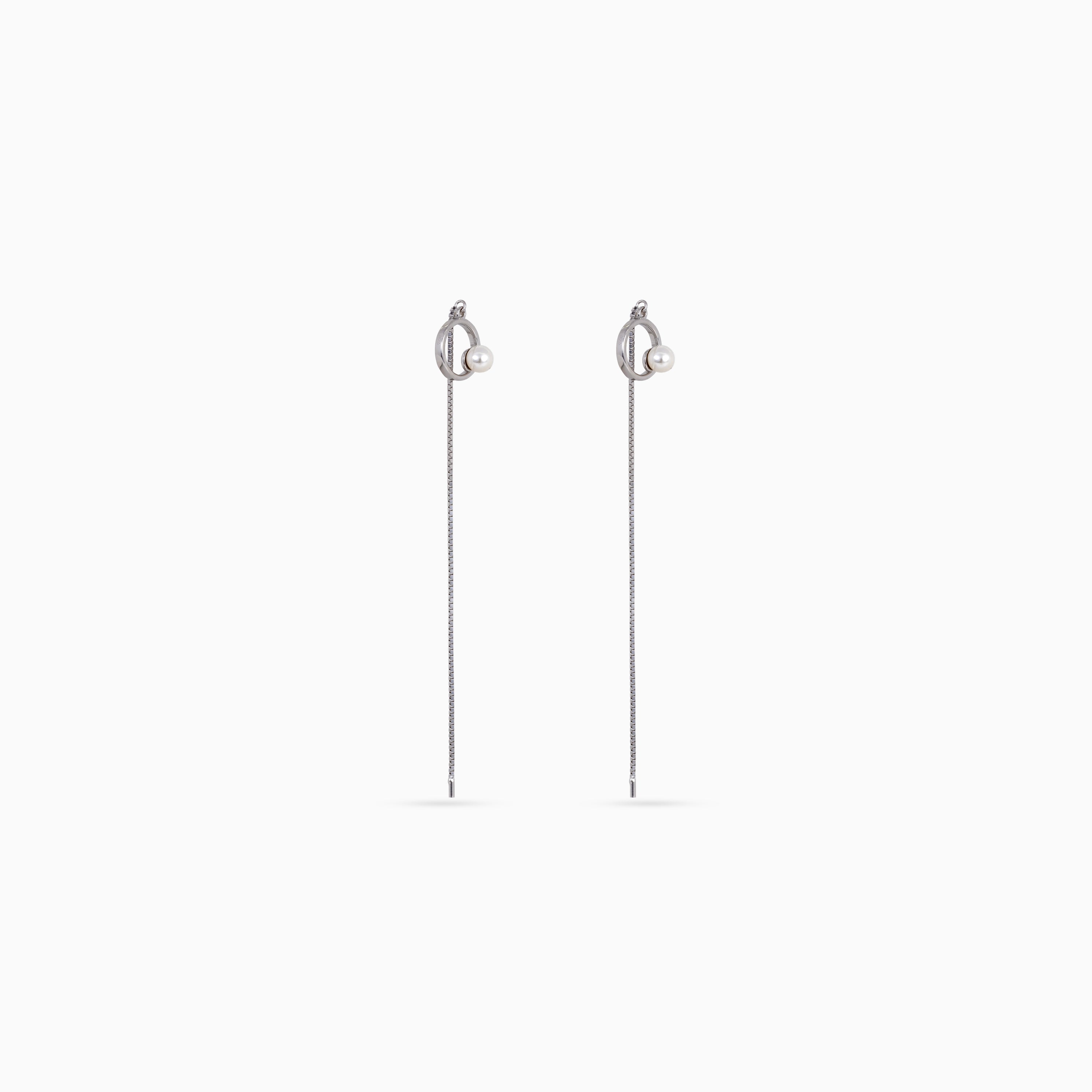 Silver Orbit Pearl Threader Drops