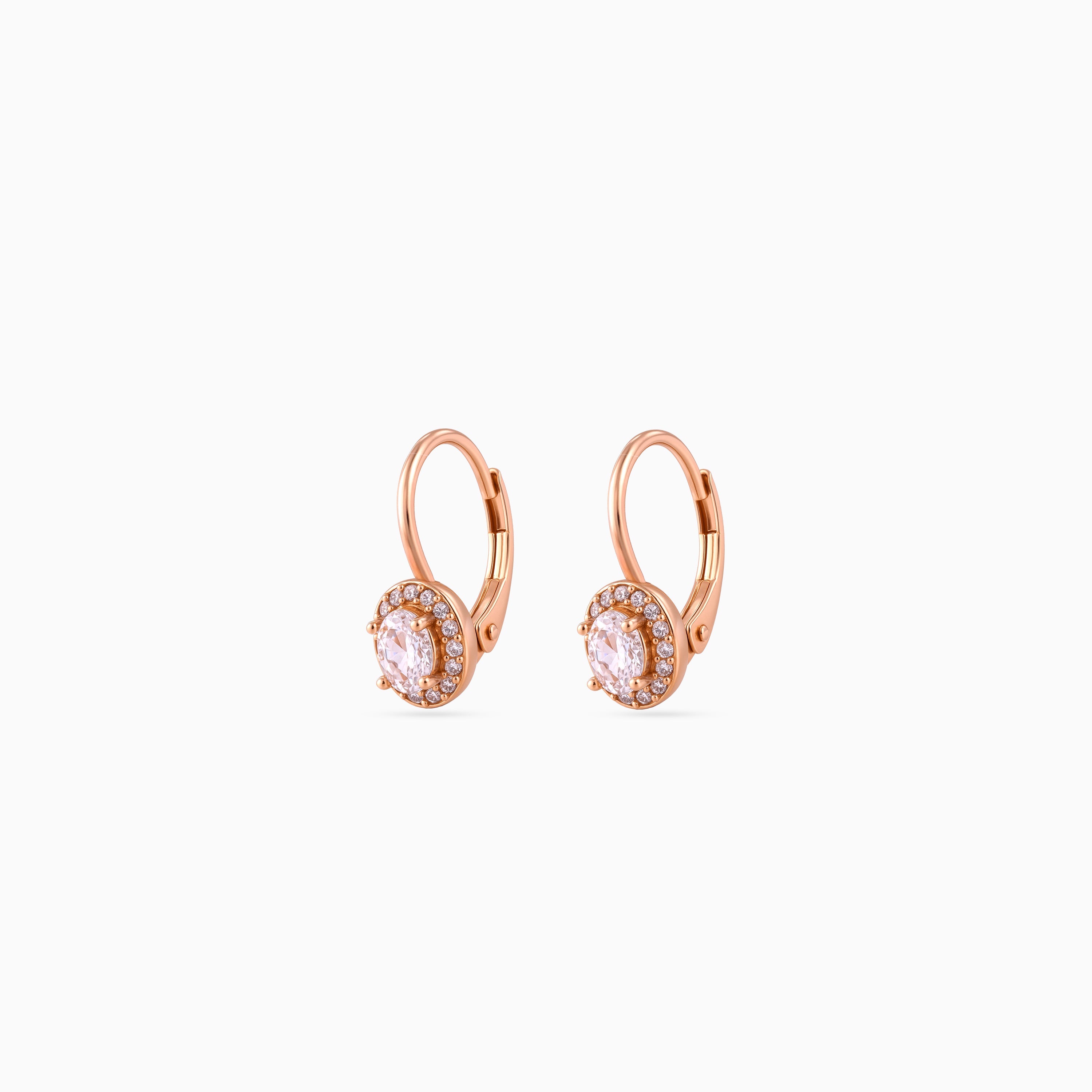 Rose gold Oval Halo Leverback Drops