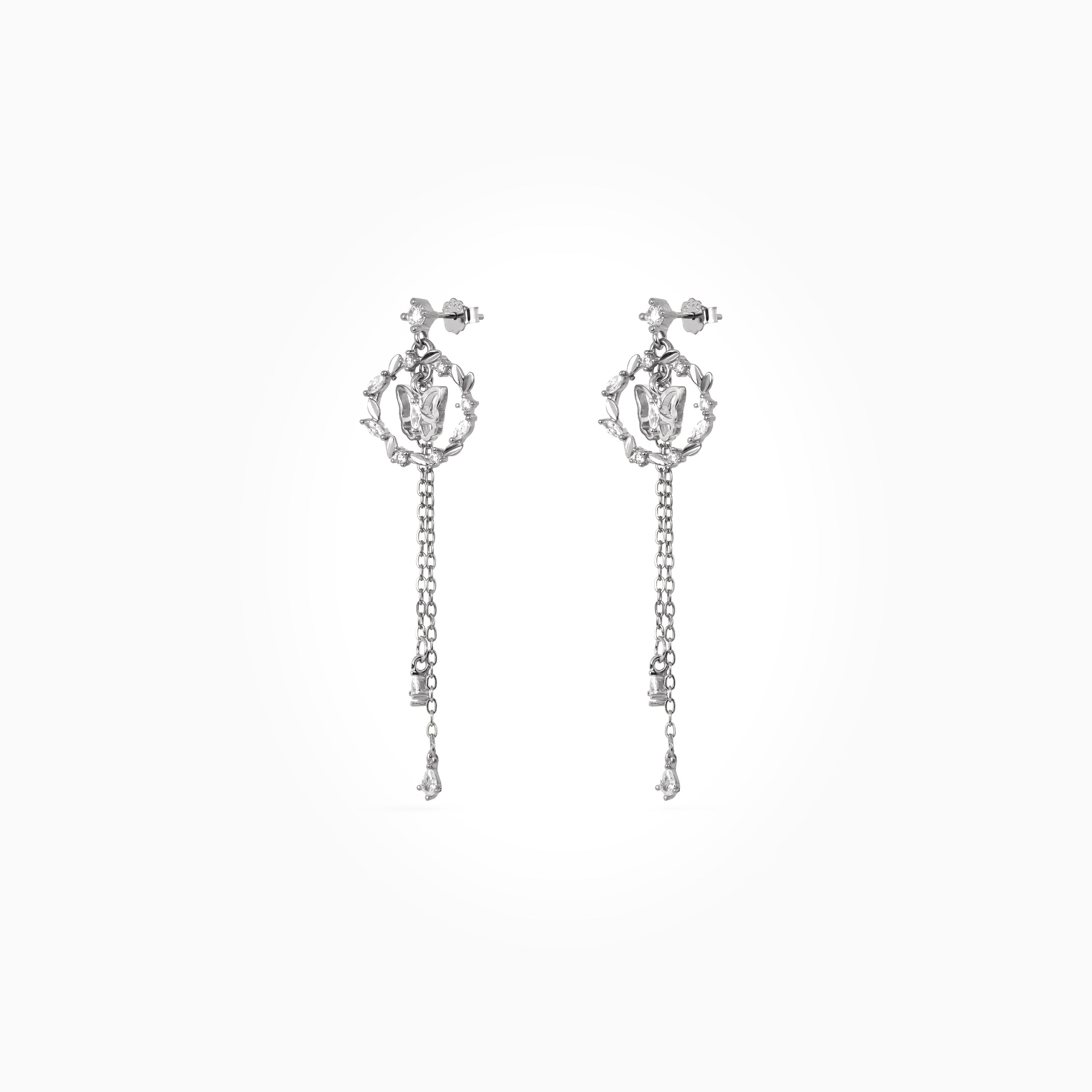 Silver Butterfly Wreath Chain Drops