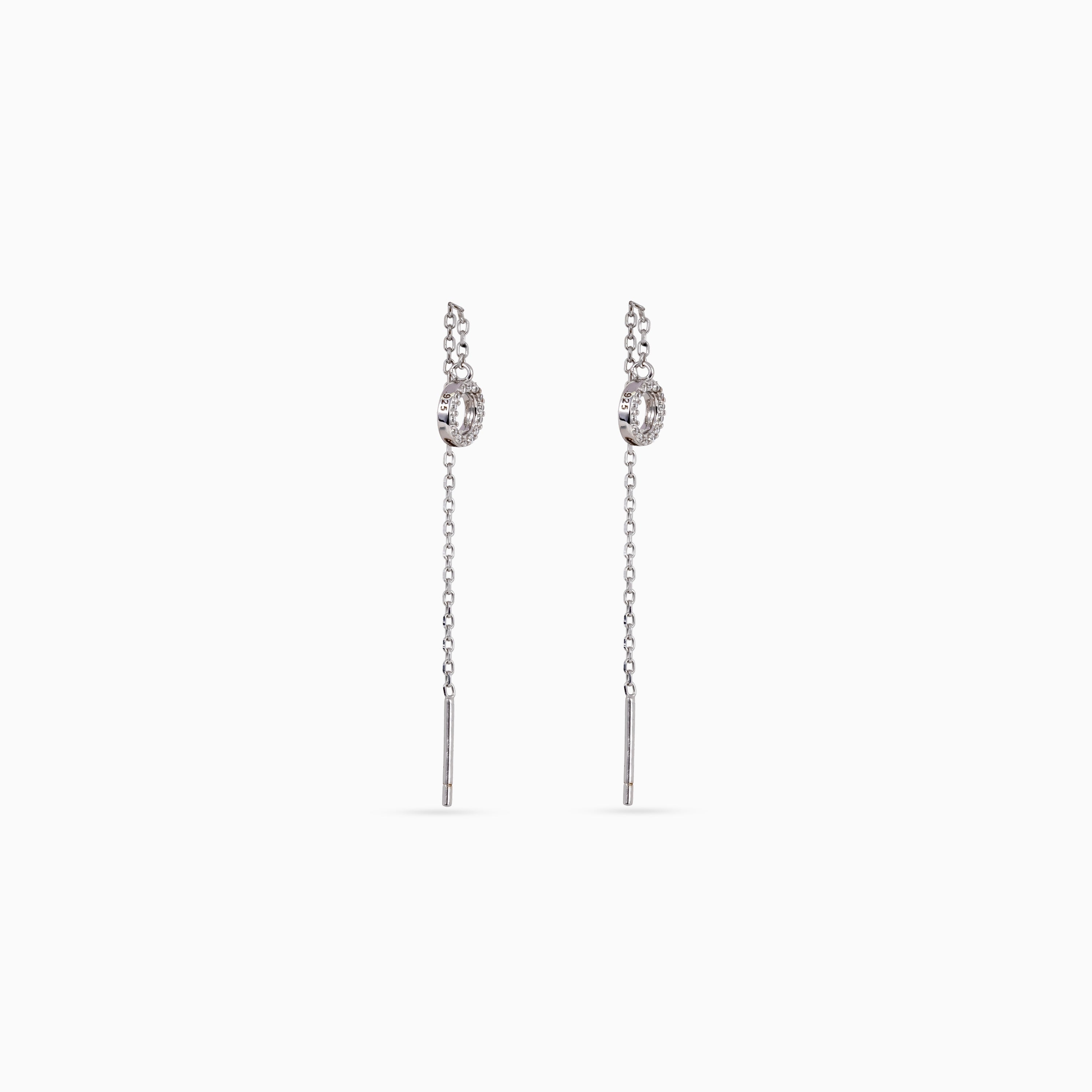 Silver Circle Pavé Threader Drops