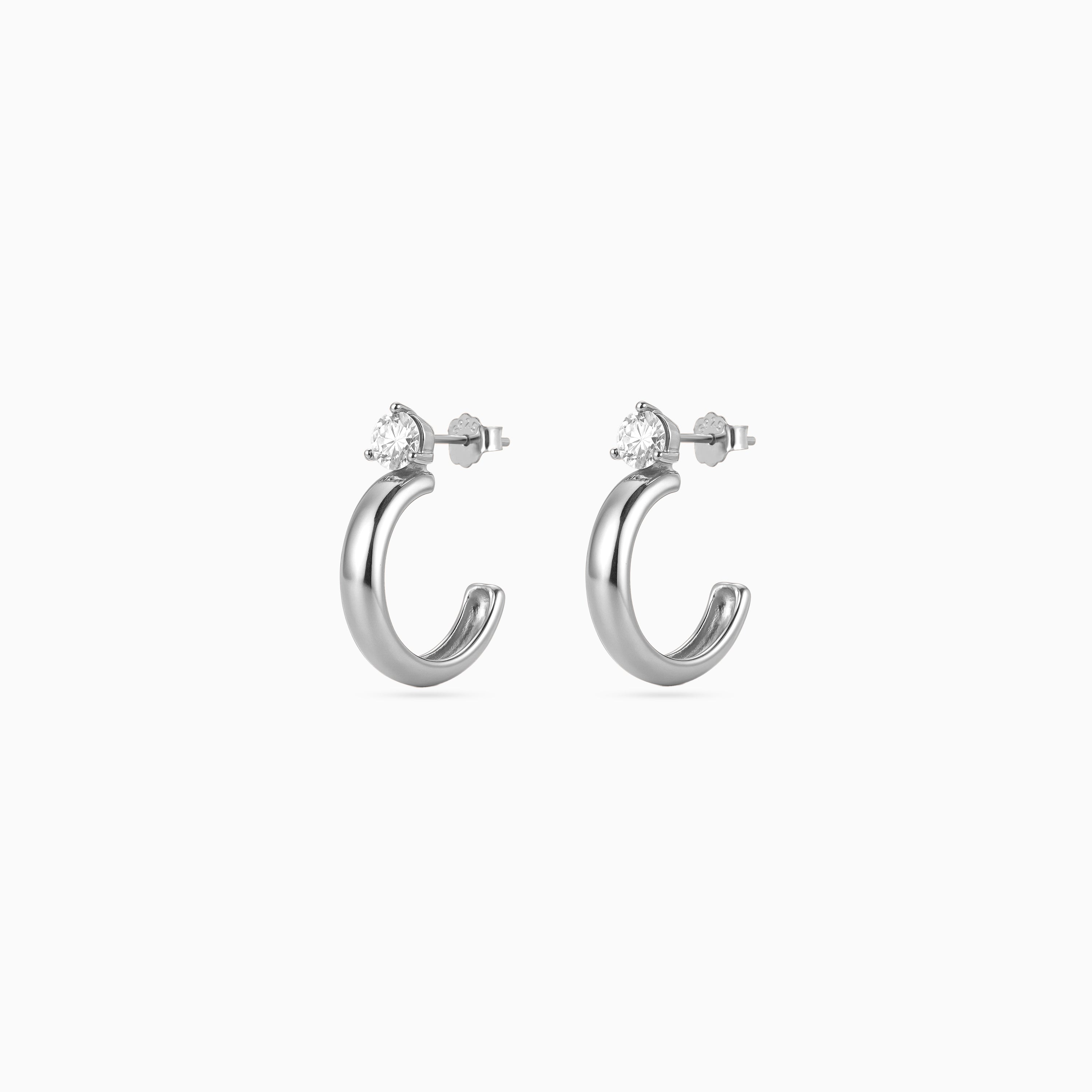 Silver Solitaire Dome Huggies
