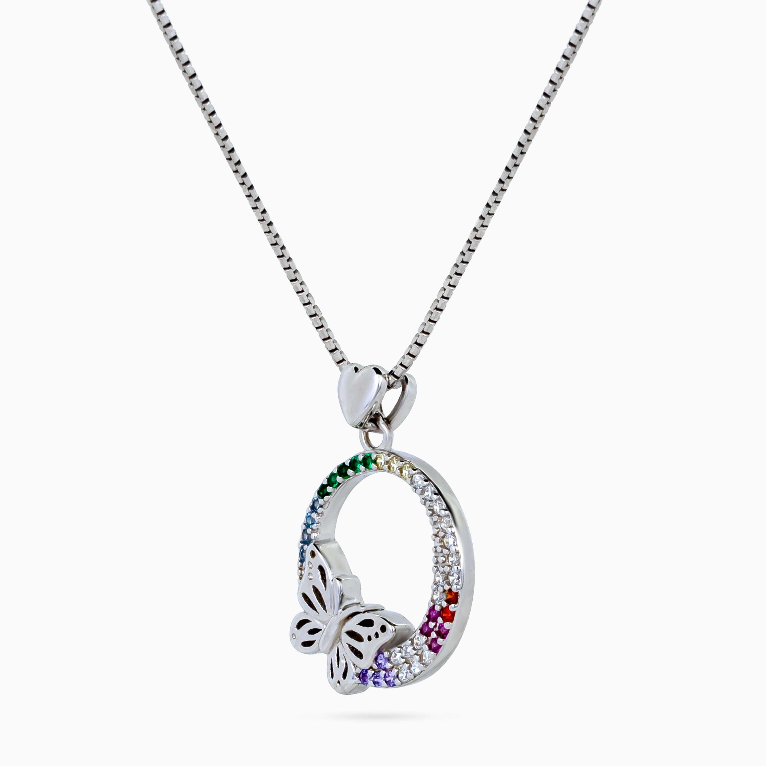 Rainbow Papillon Circle Pendant Set
