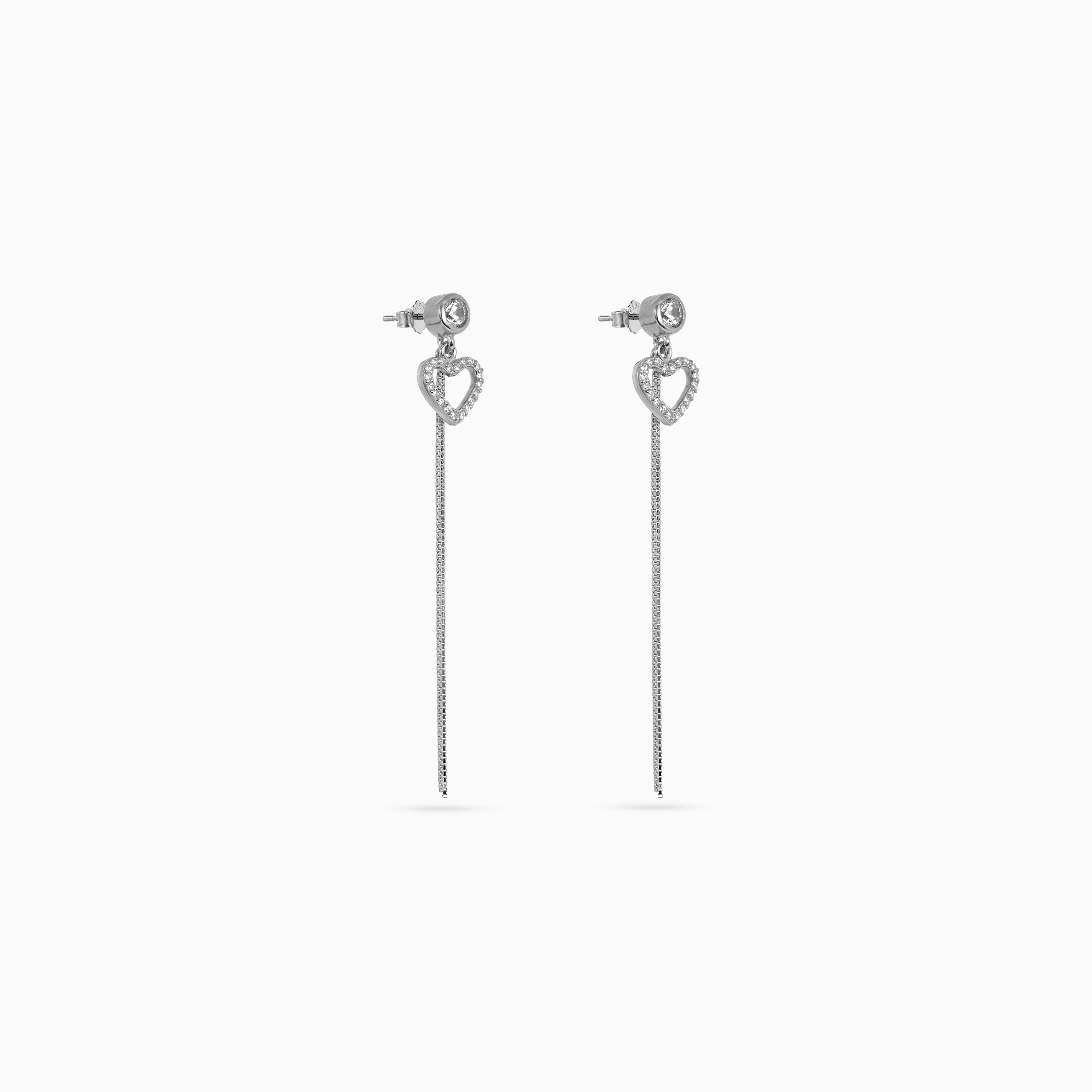 Silver Pavé Heart Chain Drops
