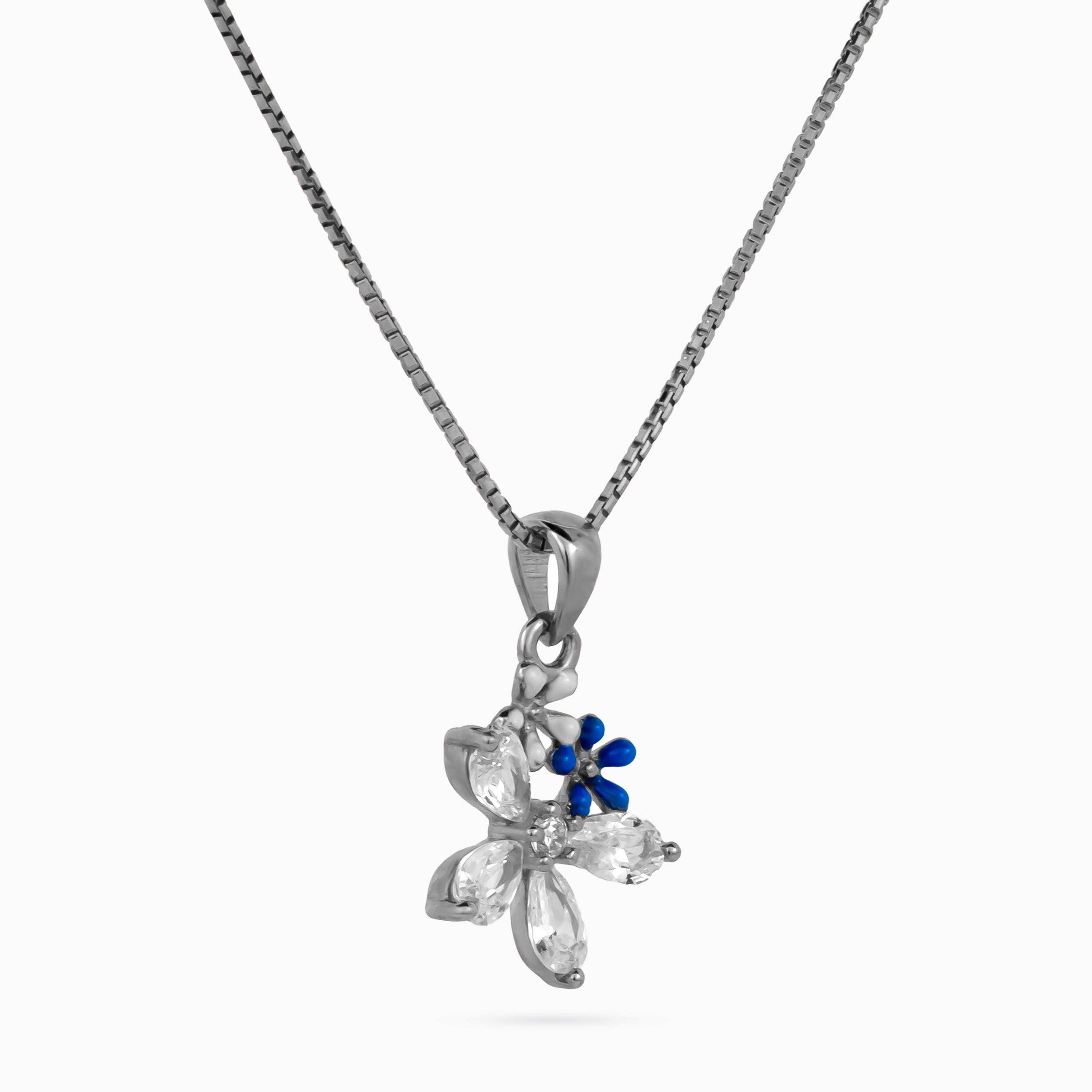 Silver Azure Blossom Cluster Pendant Set