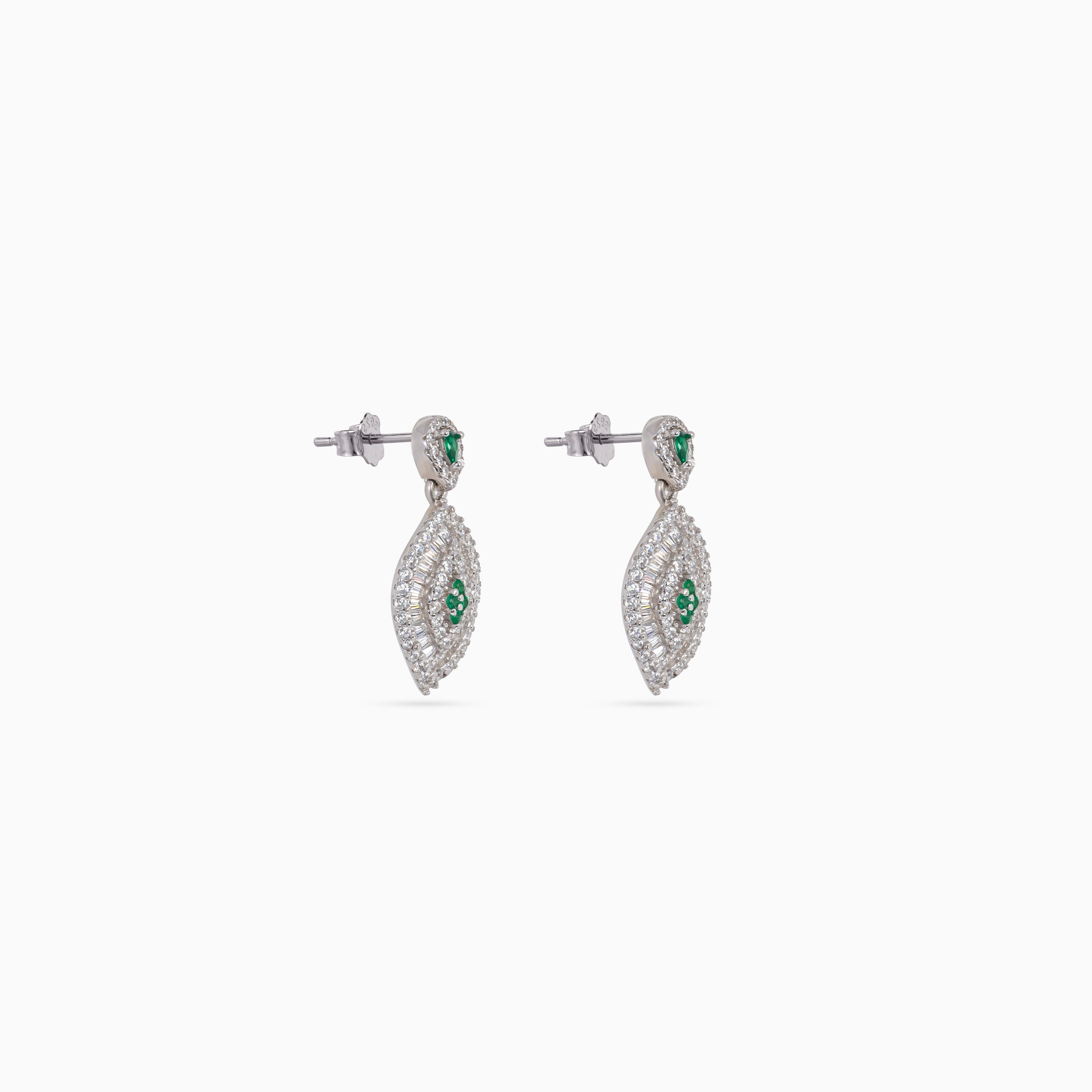 Silver Emerald Marquise Pavé Drops