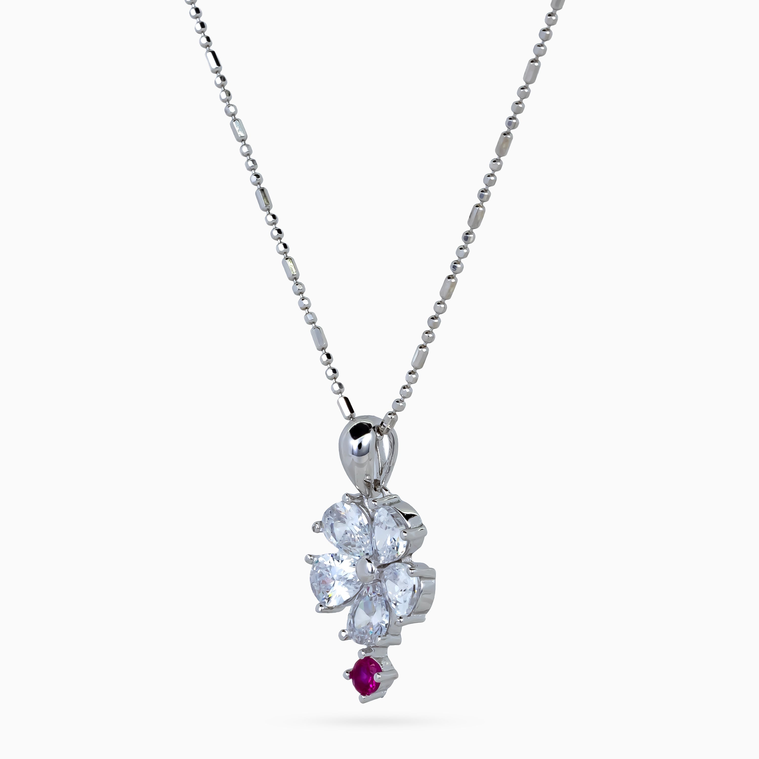 Crystal Petal Ruby Drop Necklace