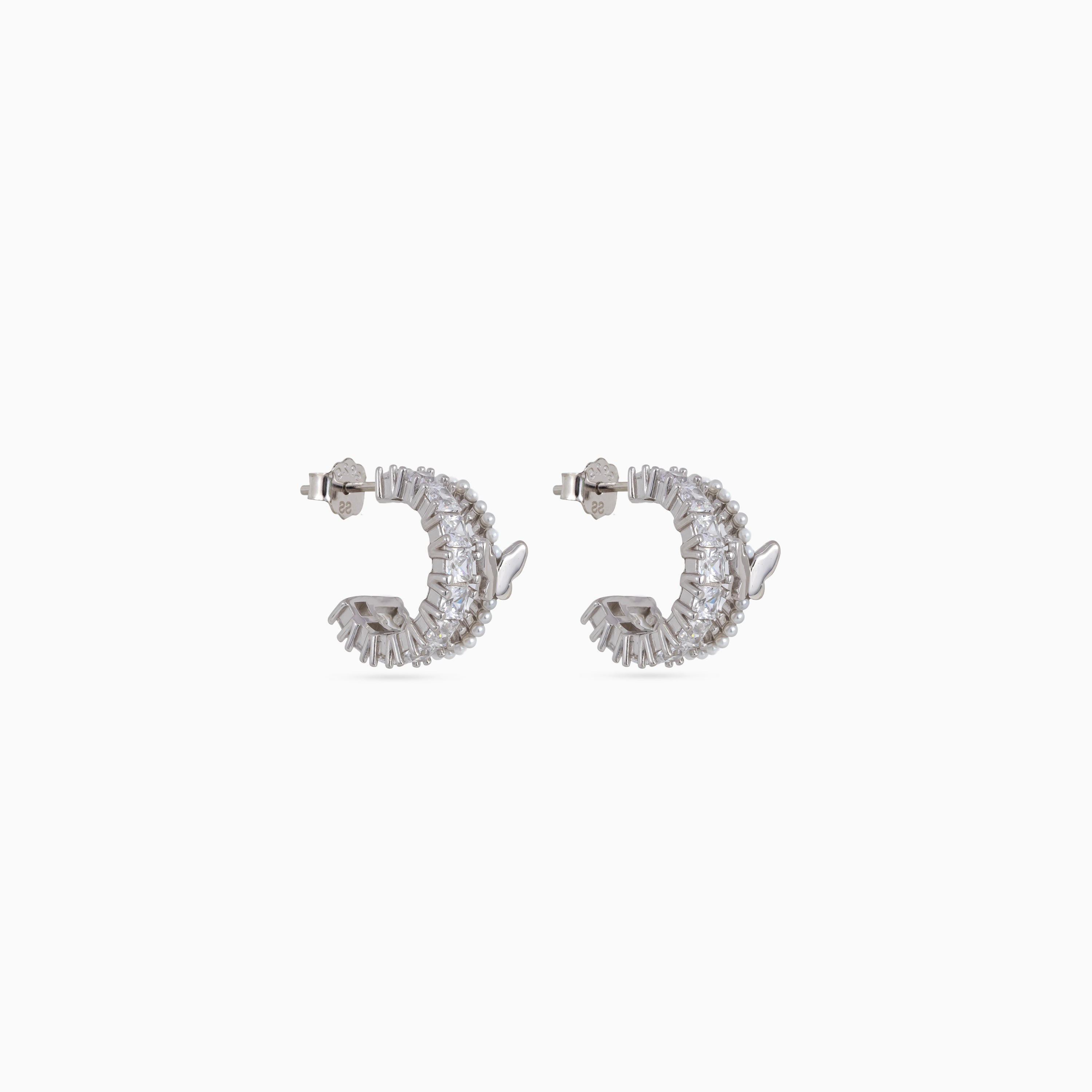 Silver Butterfly Gem Hoop Huggies