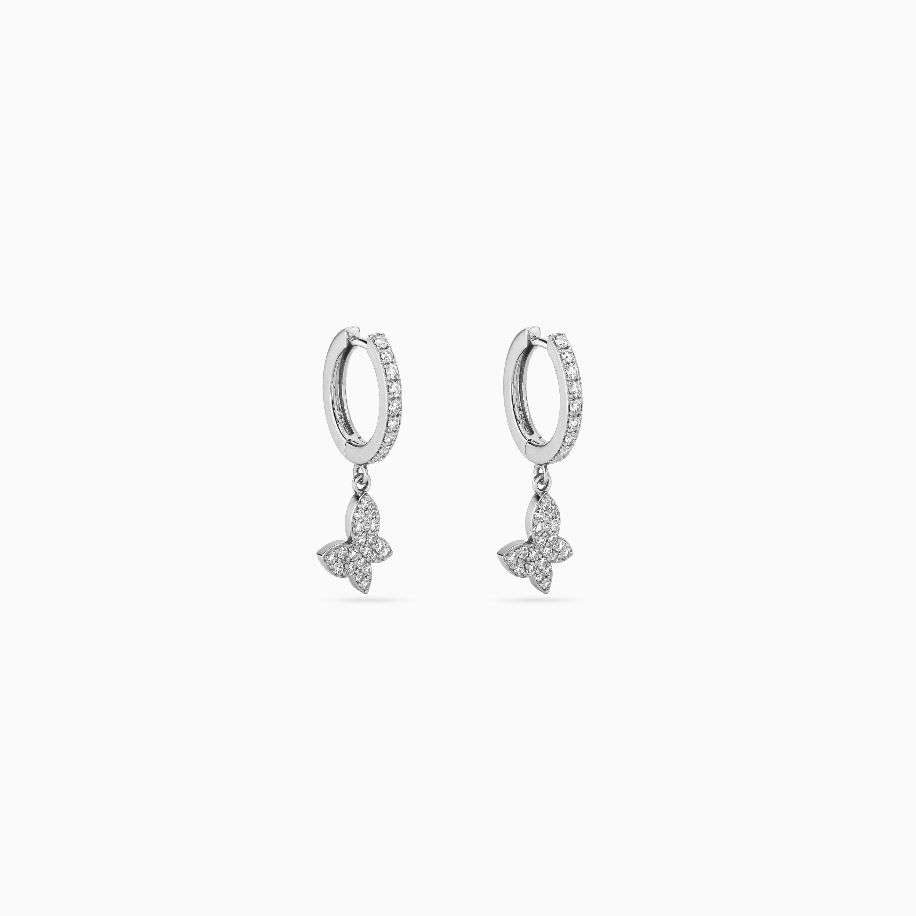 Silver Butterfly Pavé Huggie Drops