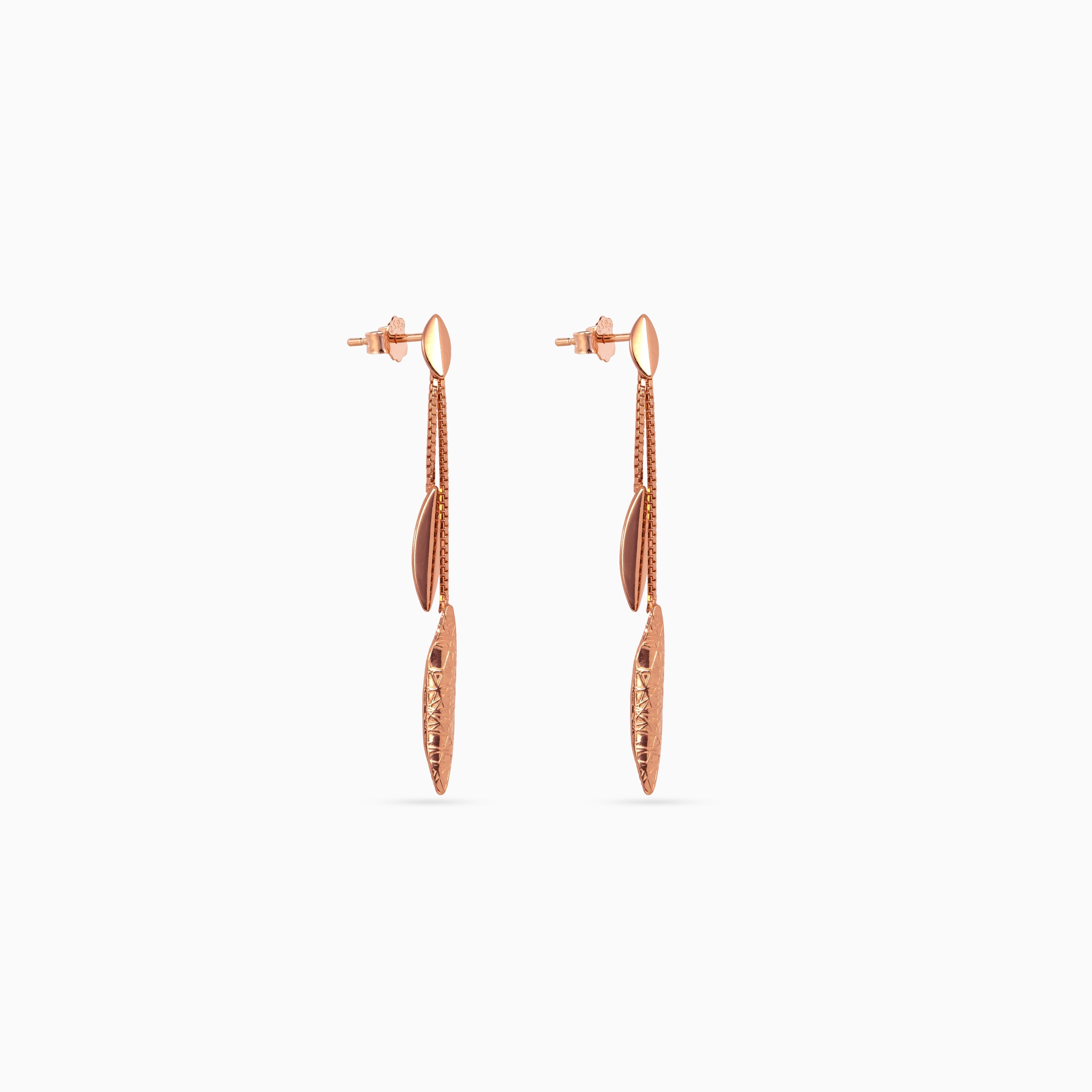 Rose gold Etched Leaf Linear Drops