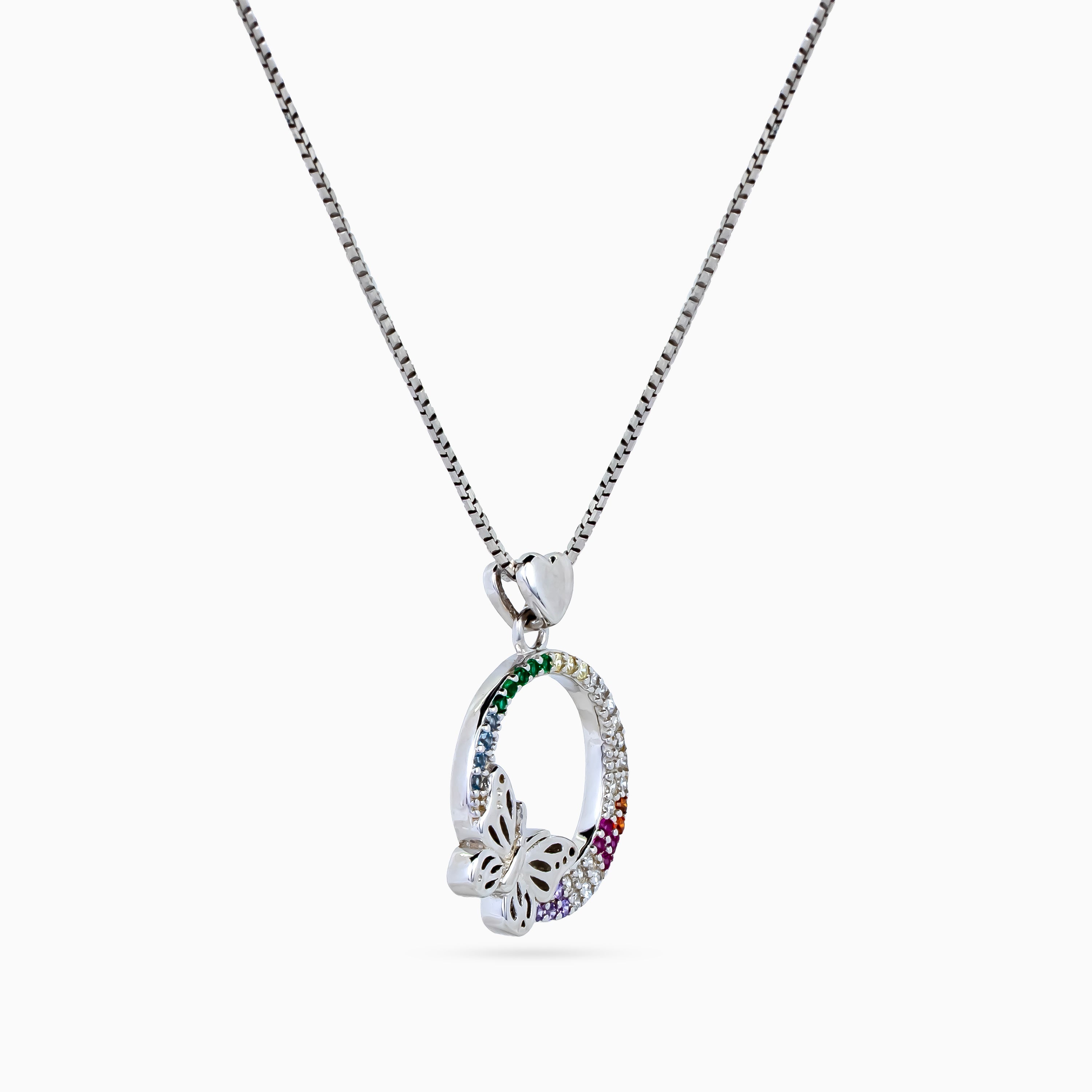 Rainbow Papillon Circle Necklace