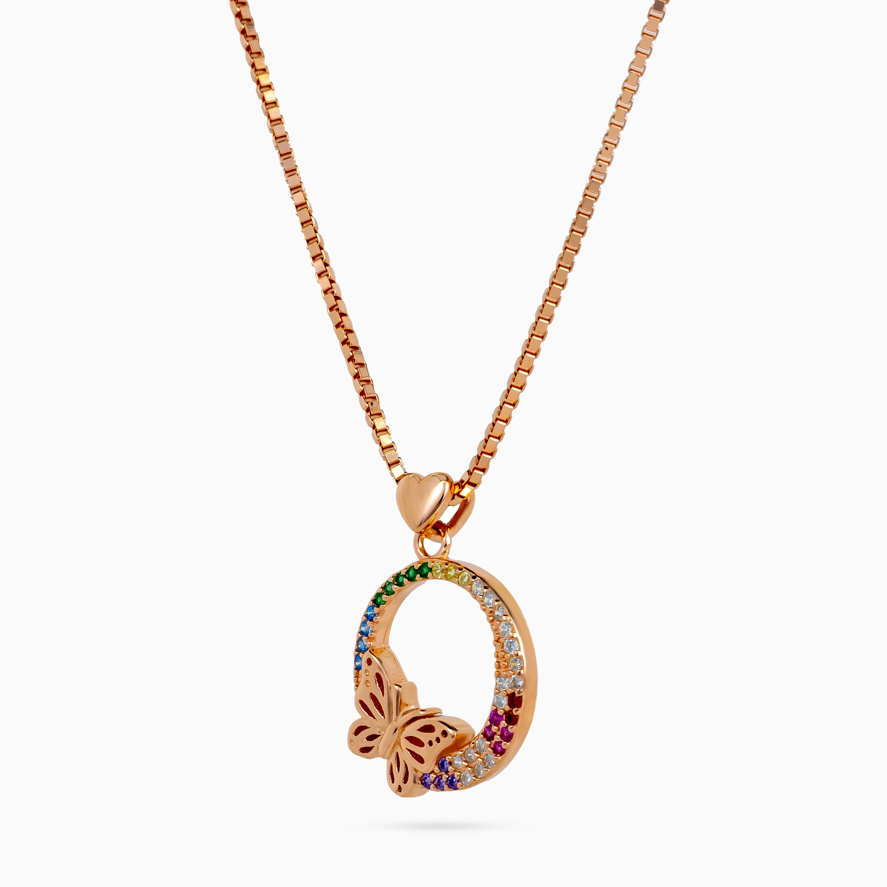 Rose Gold Rainbow Papillon Circle Necklace