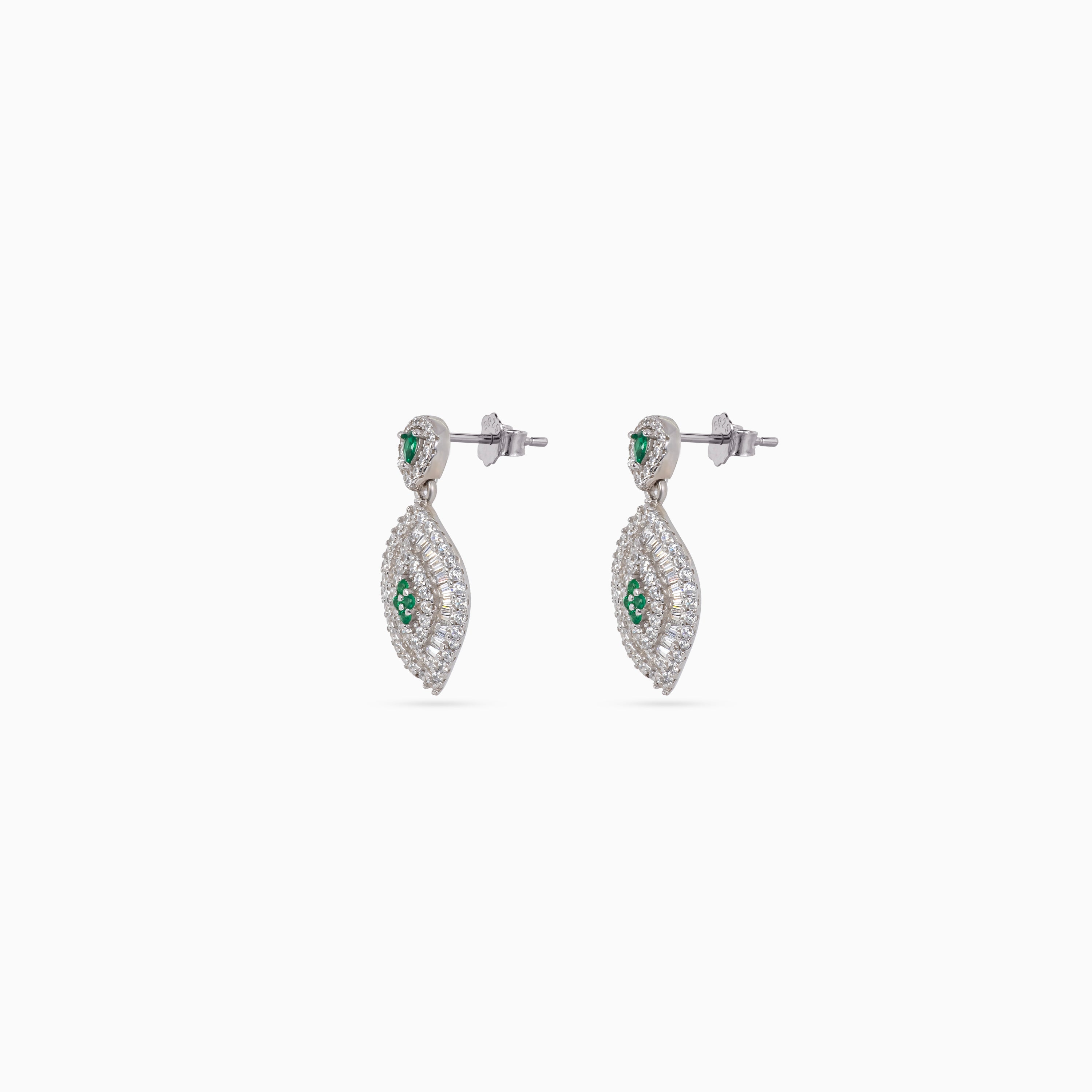 Silver Emerald Marquise Pavé Drops