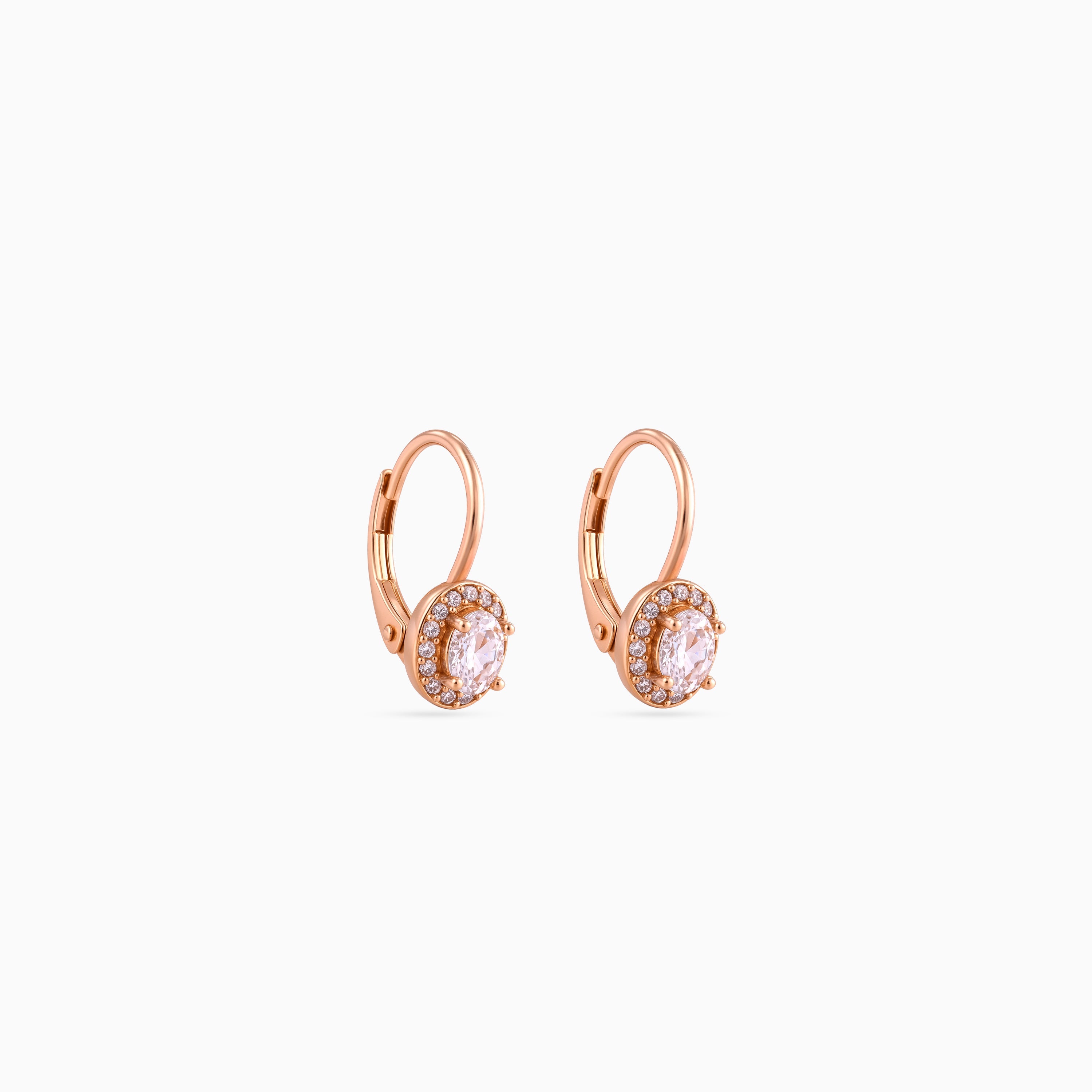 Rose gold Oval Halo Leverback Drops