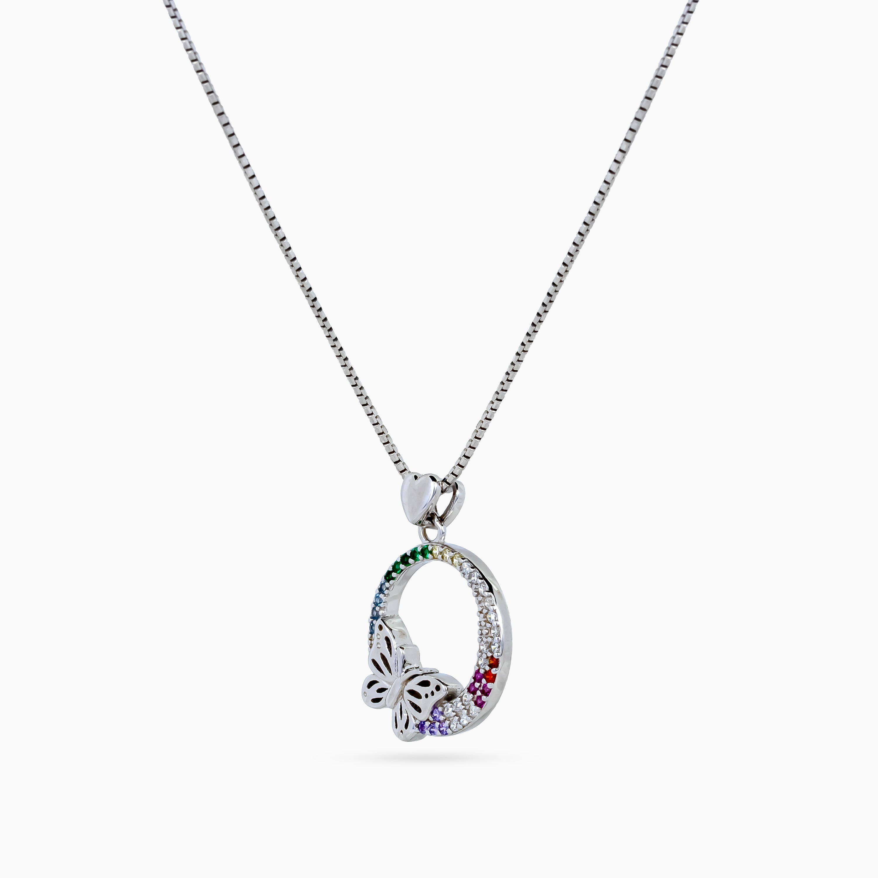 Rainbow Papillon Circle Necklace