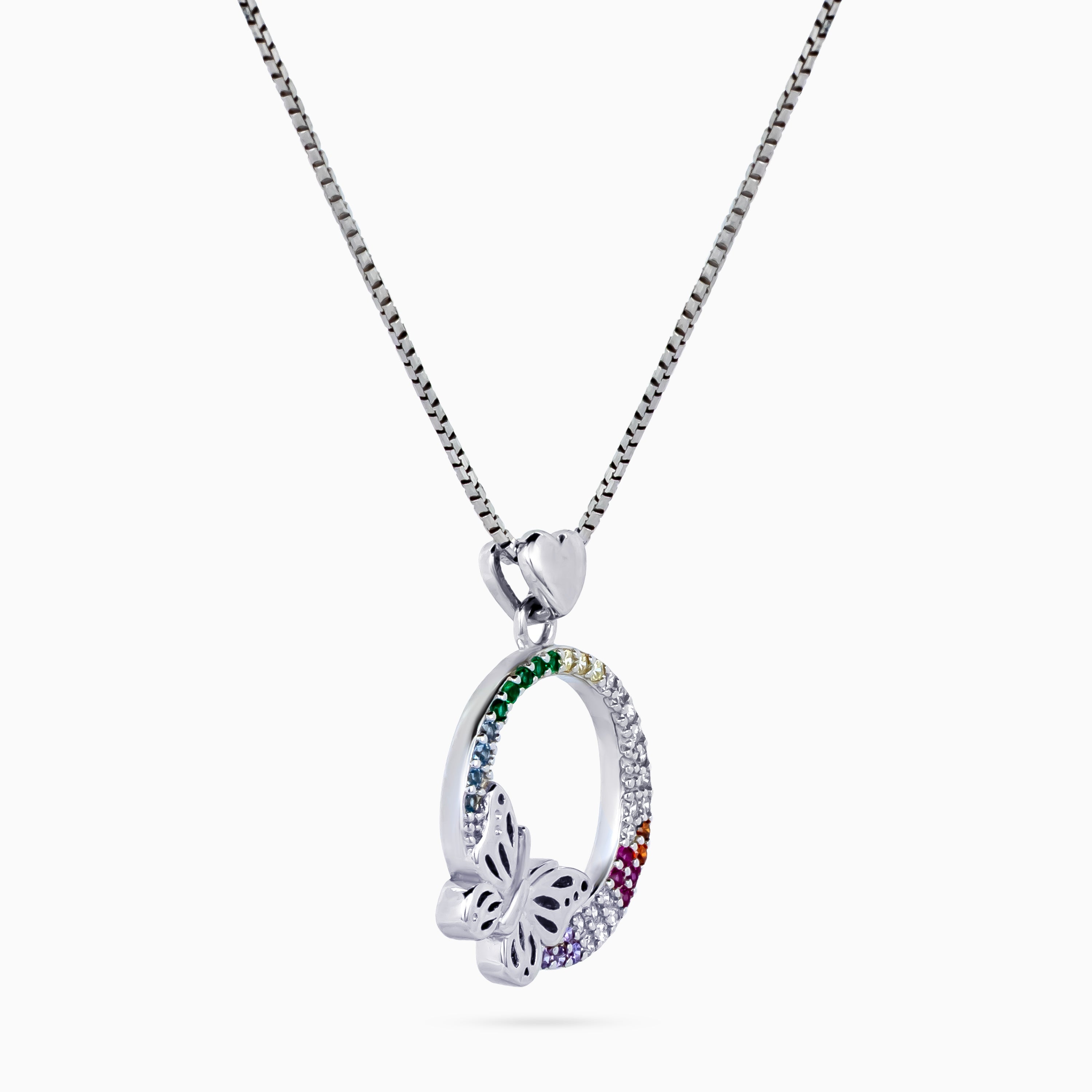 Rainbow Papillon Circle Pendant Set