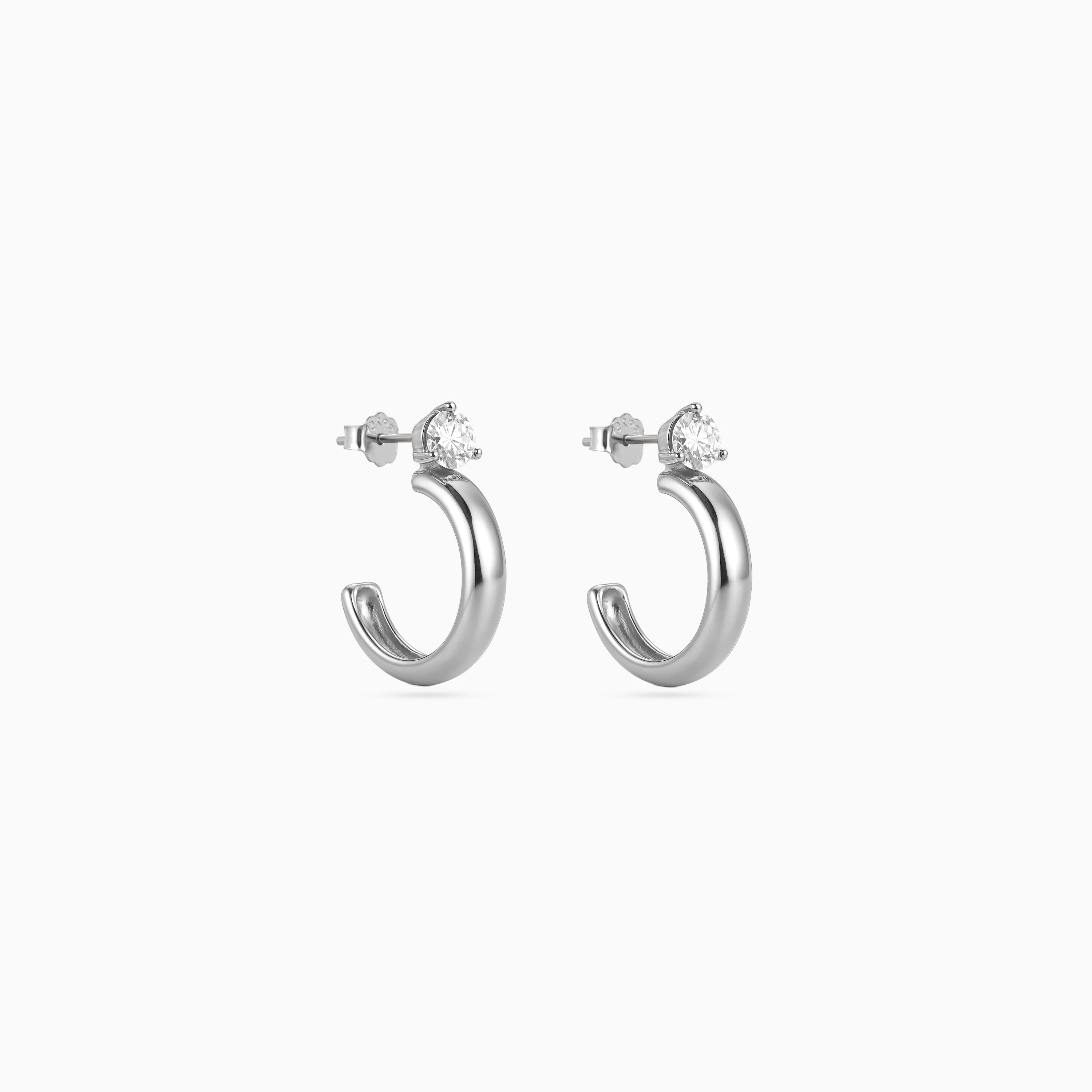 Silver Solitaire Dome Huggies