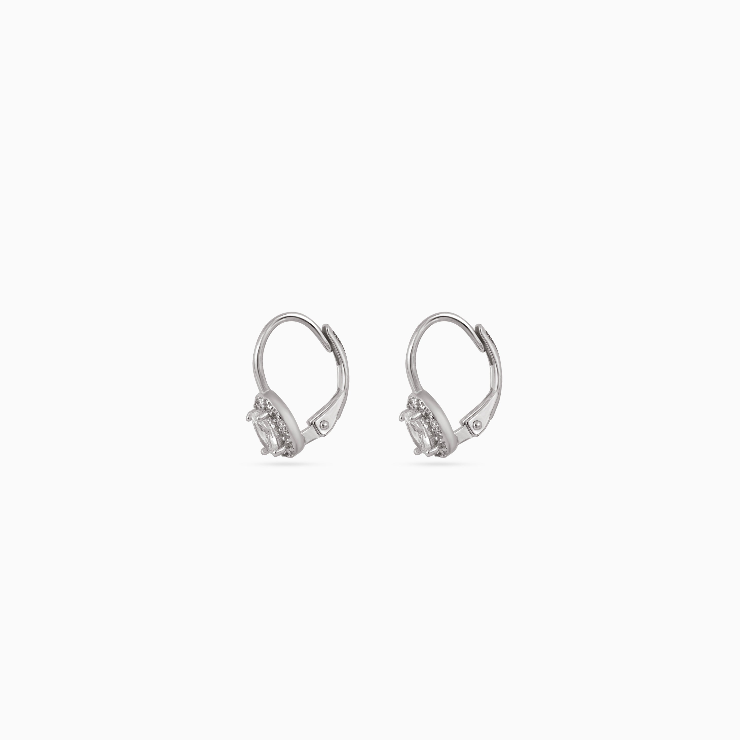 Silver Oval Halo Leverback Drops