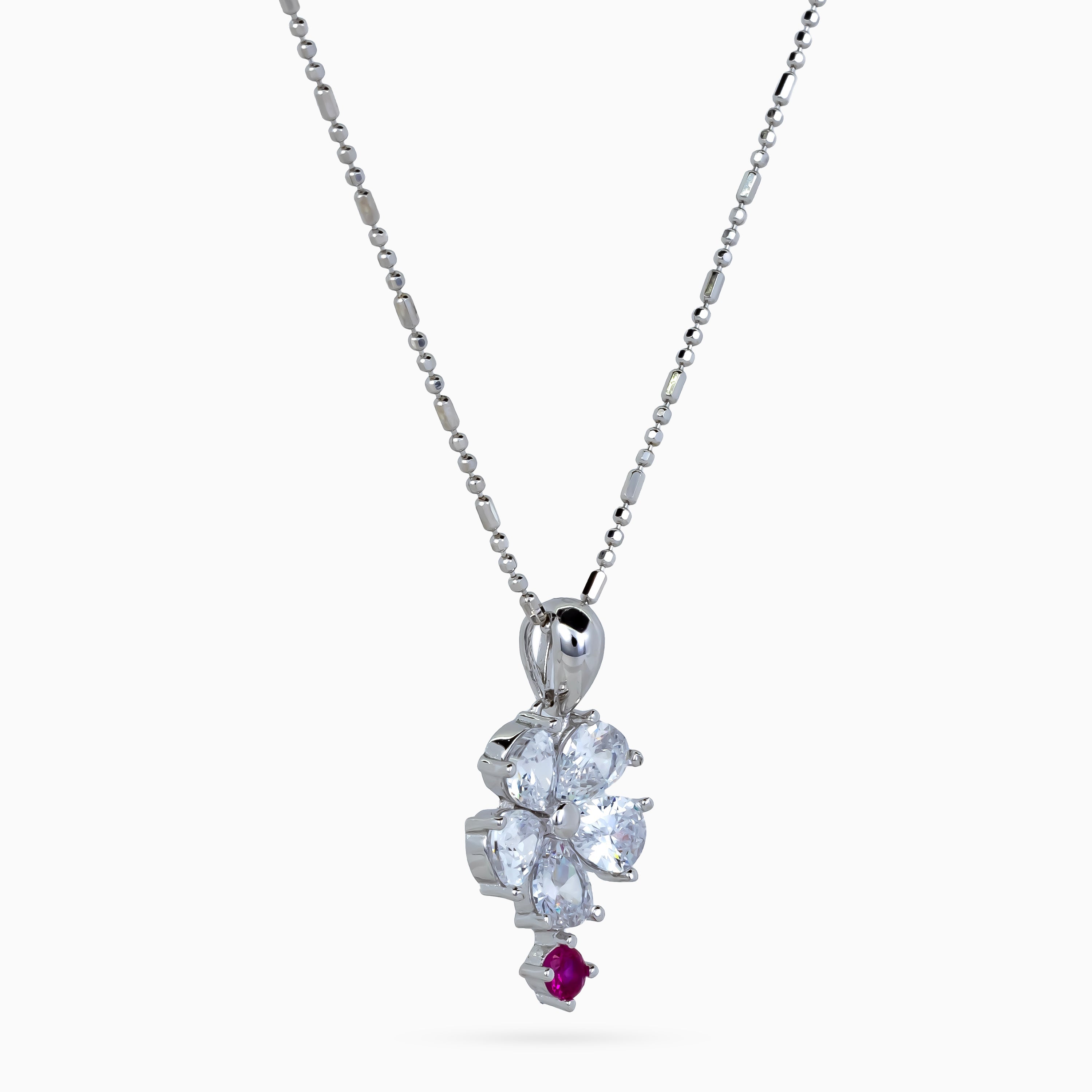 Crystal Petal Ruby Drop Necklace