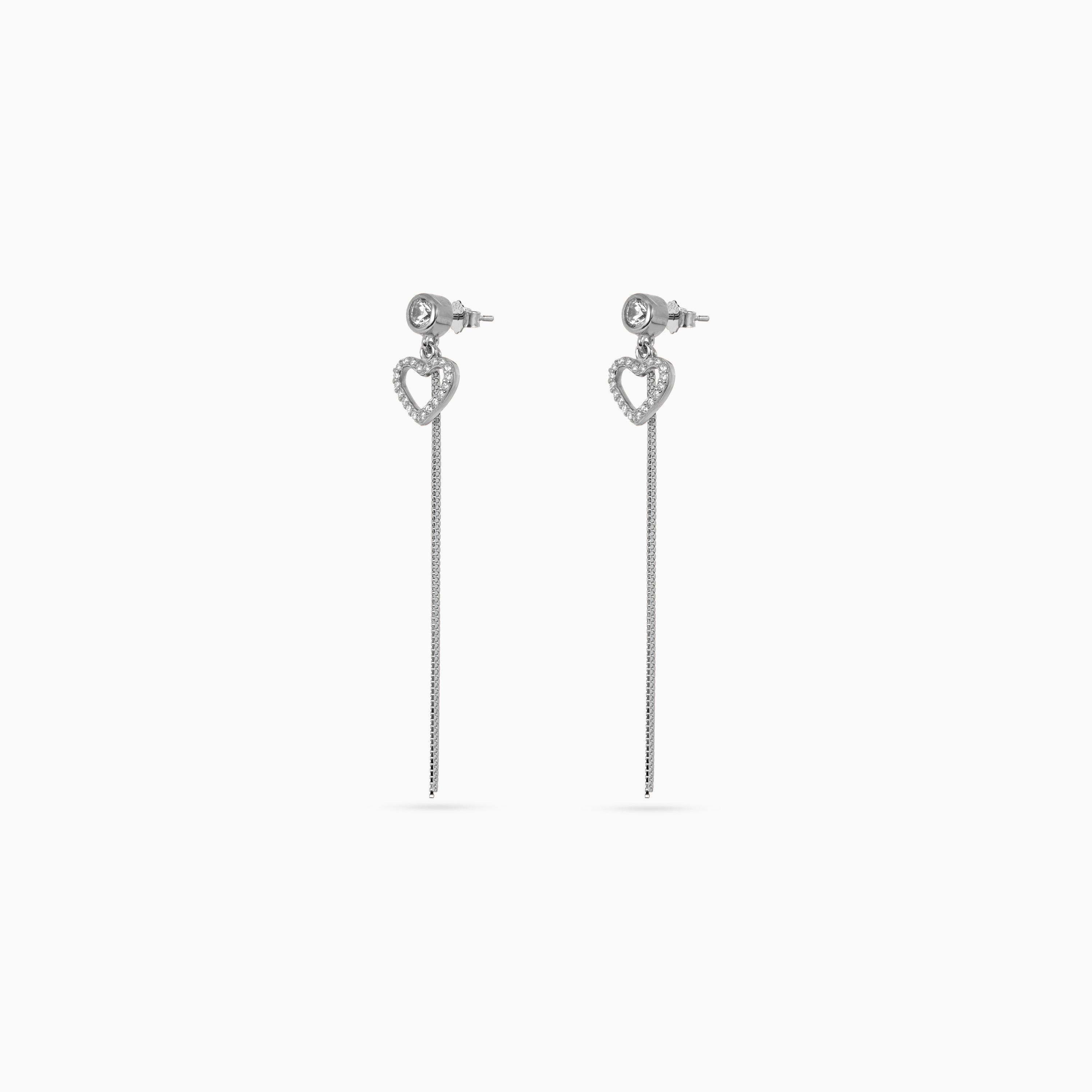Silver Pavé Heart Chain Drops