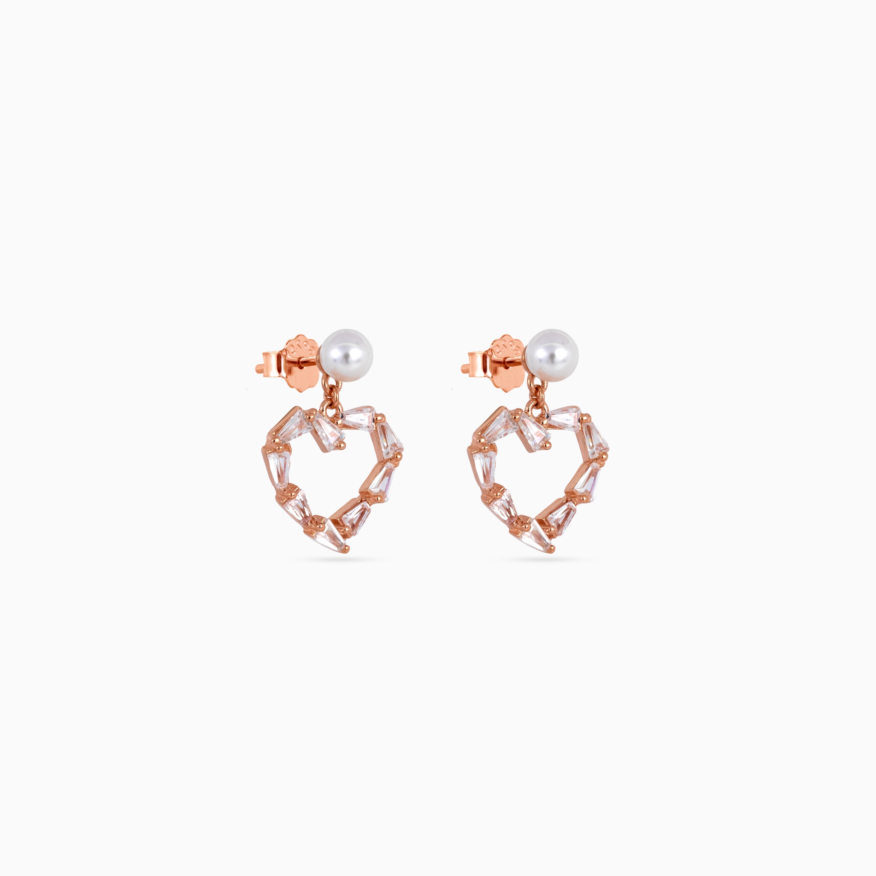 Rose gold Pearl Heart Baguette Drops