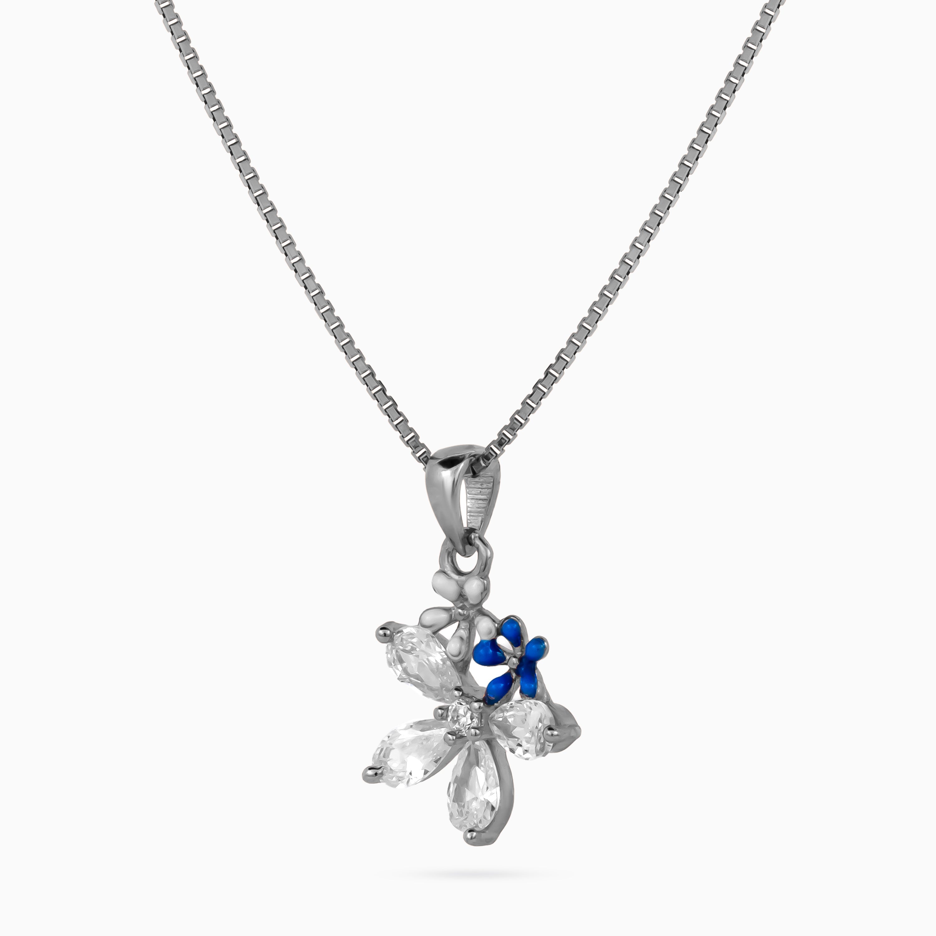 Silver Azure Blossom Cluster Pendant Set