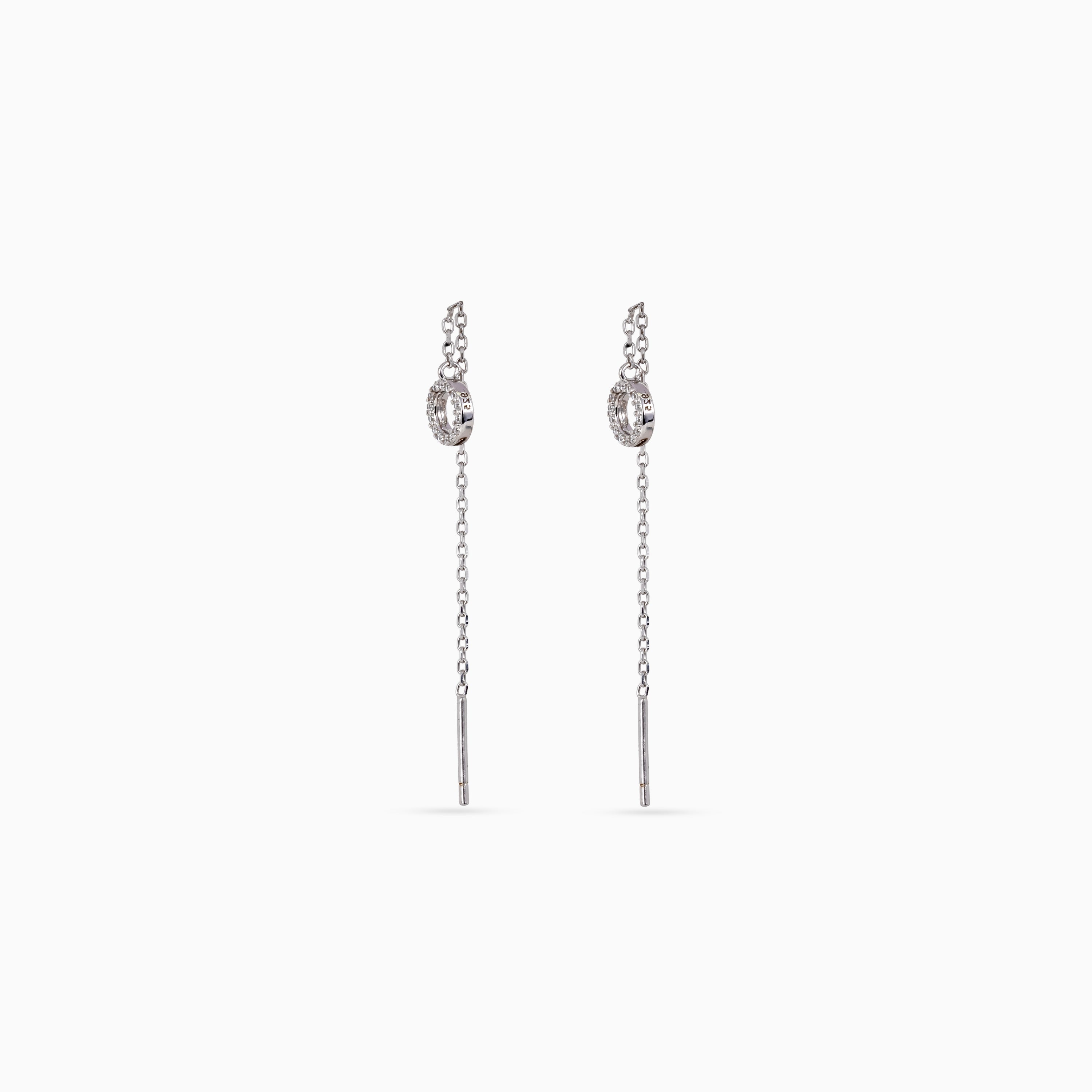 Silver Circle Pavé Threader Drops