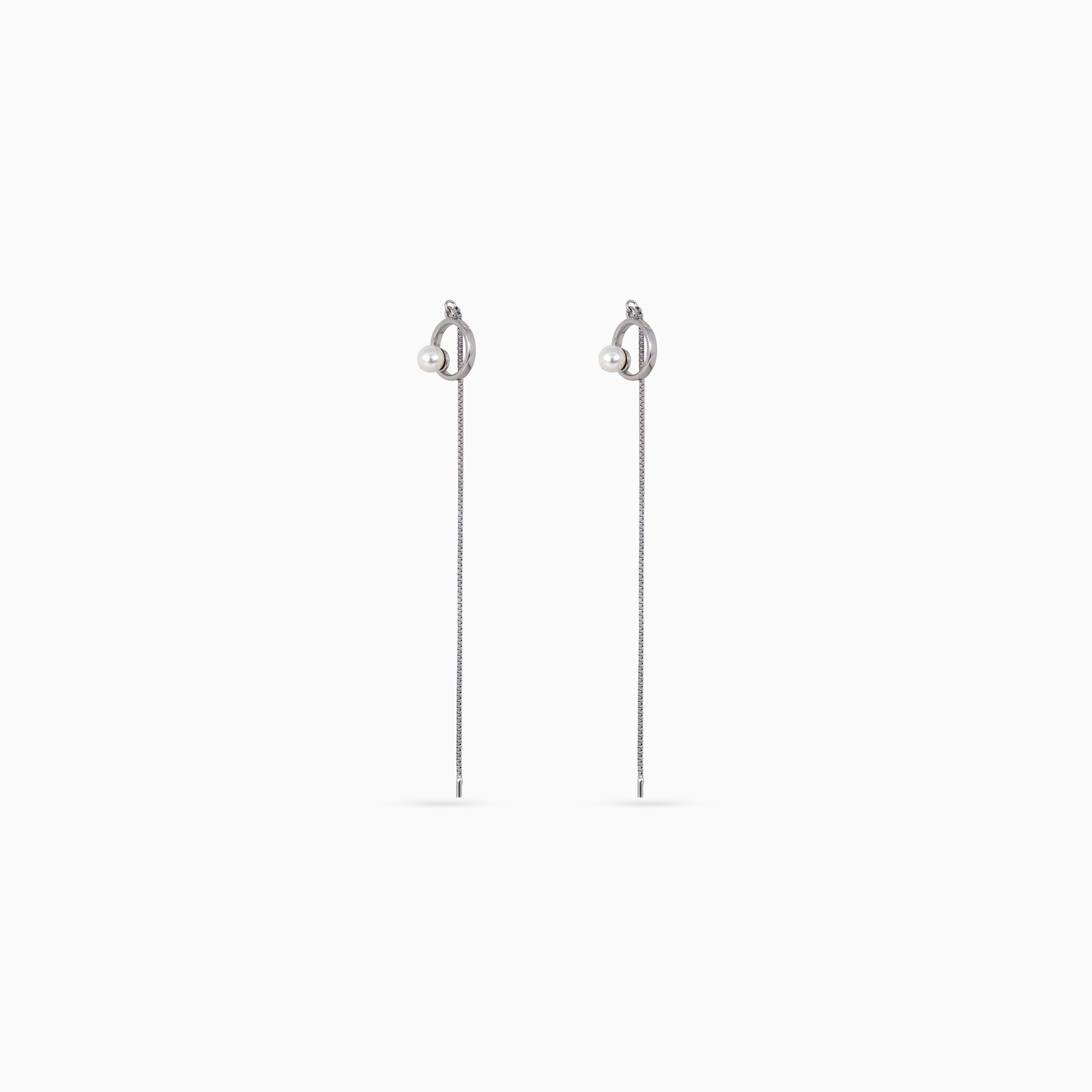 Silver Orbit Pearl Threader Drops