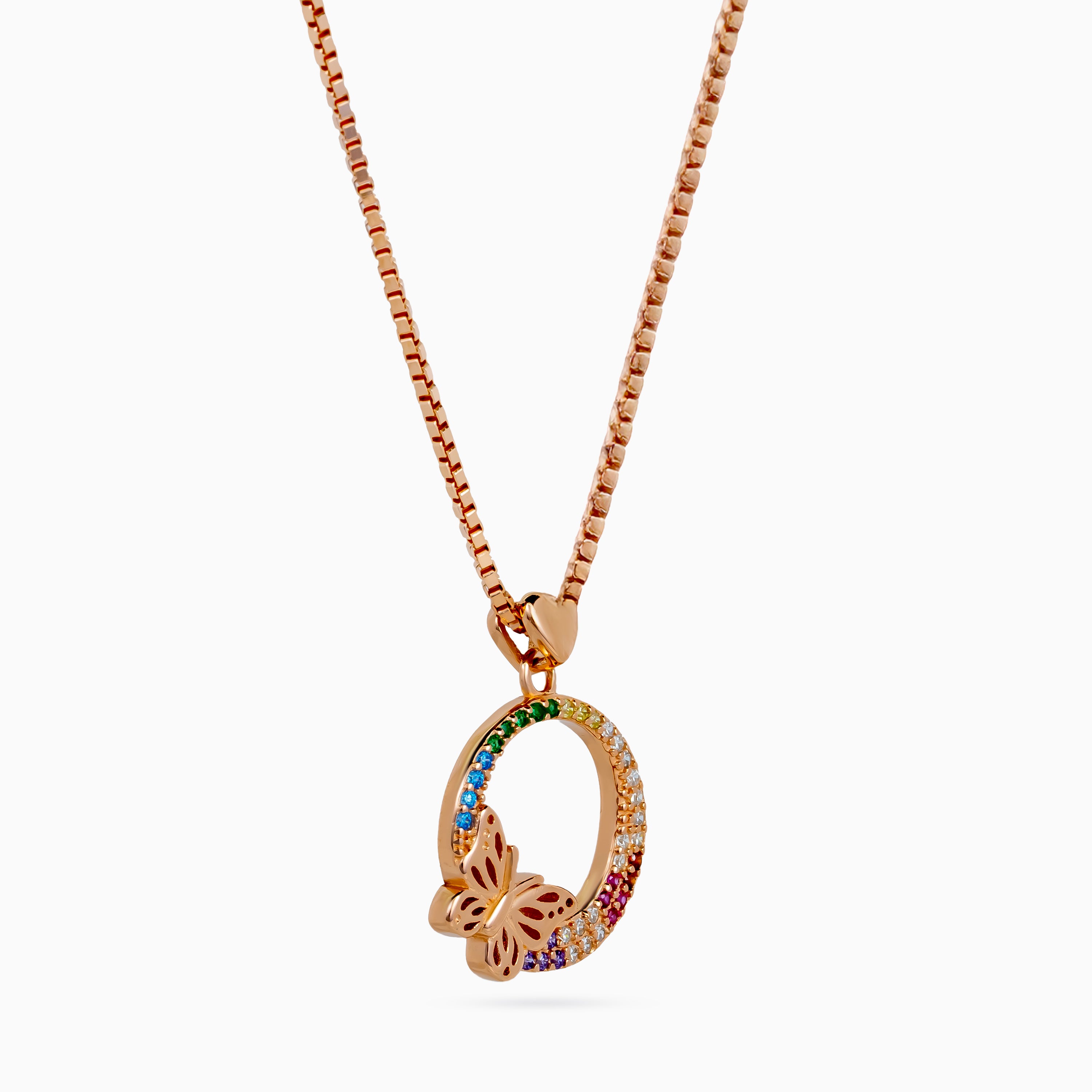 Rose Gold Rainbow Papillon Circle Necklace