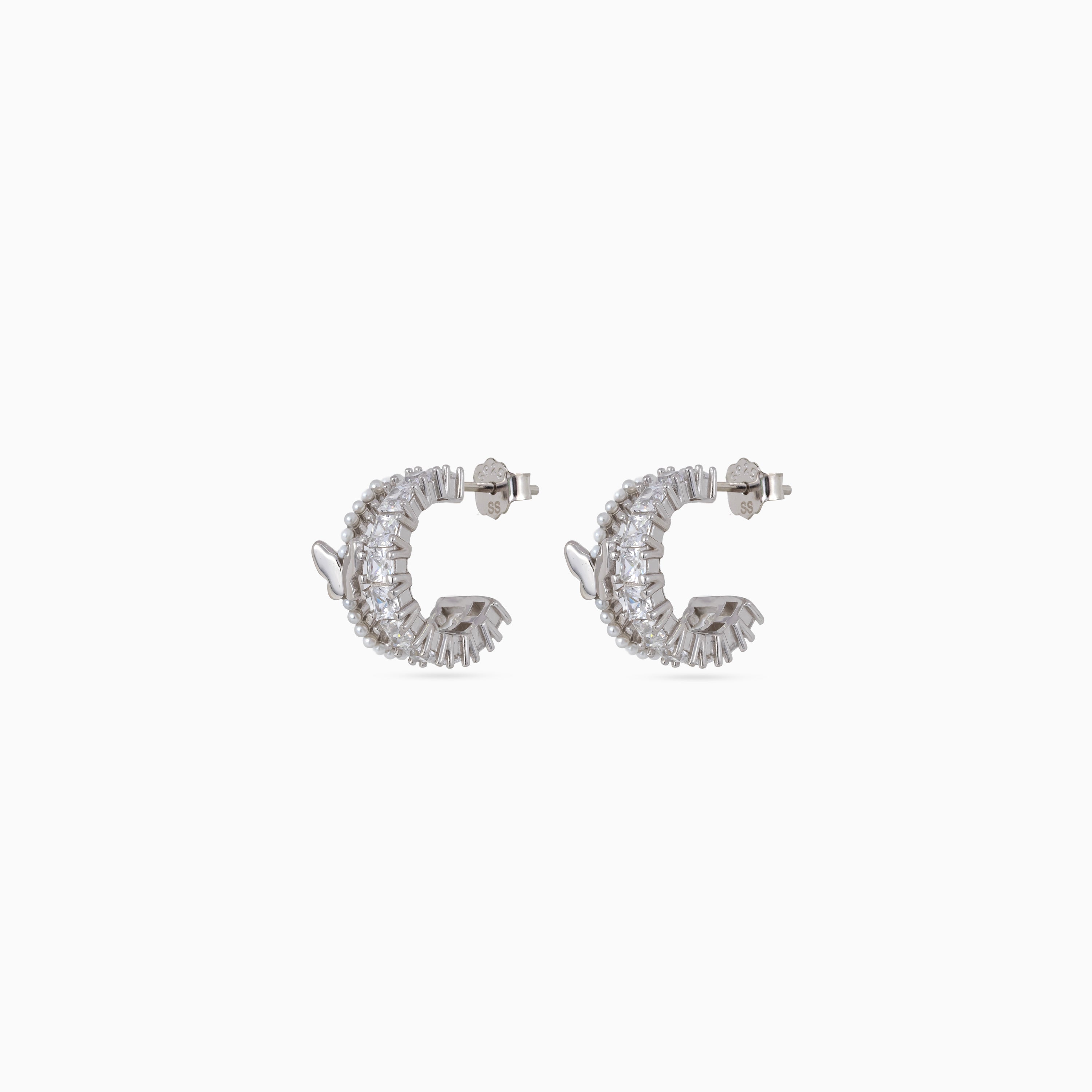 Silver Butterfly Gem Hoop Huggies