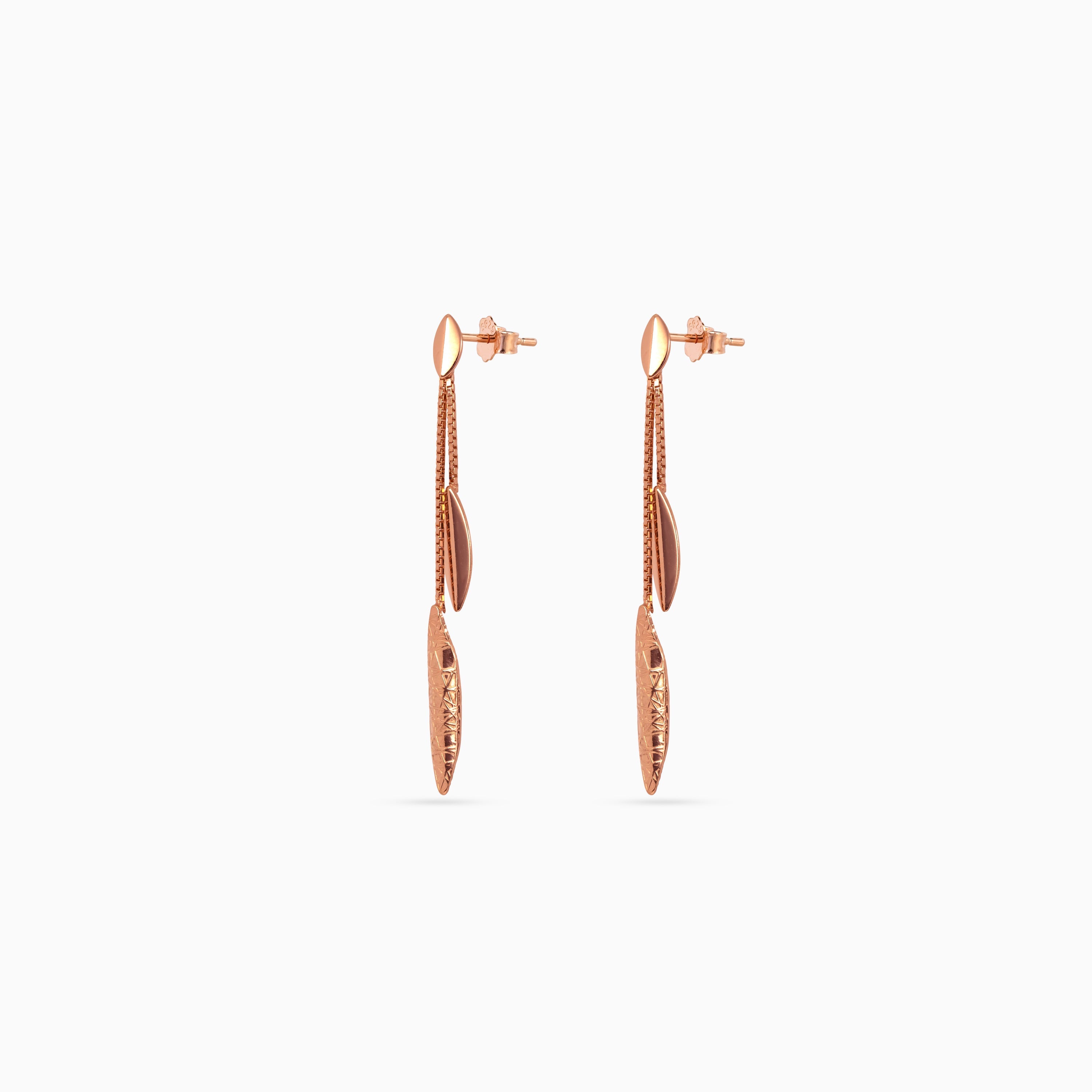 Rose gold Etched Leaf Linear Drops