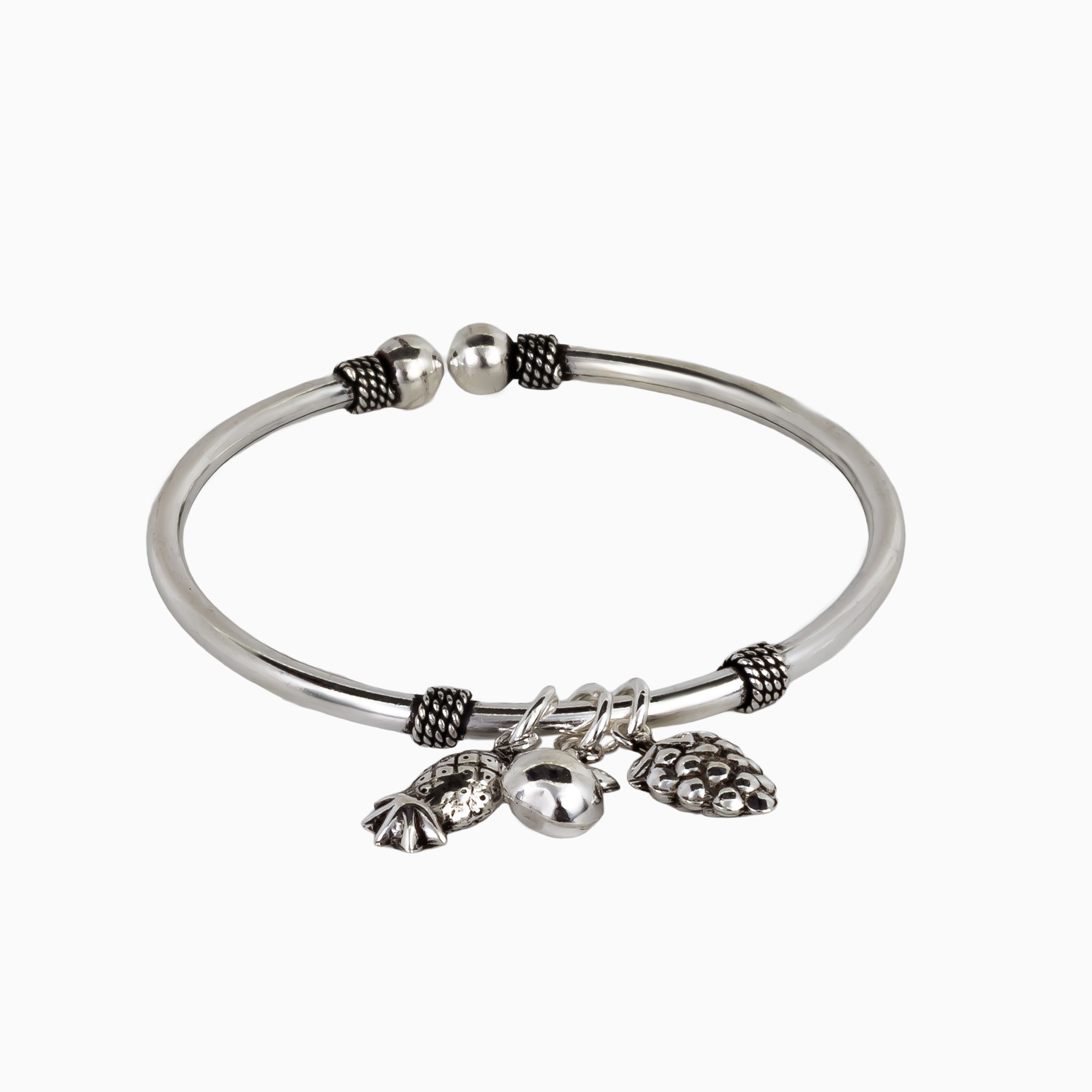 925 sterling silver, rhodium, Tidal Shell Talisman Bangle bracelet, (Heritage Scroll)
