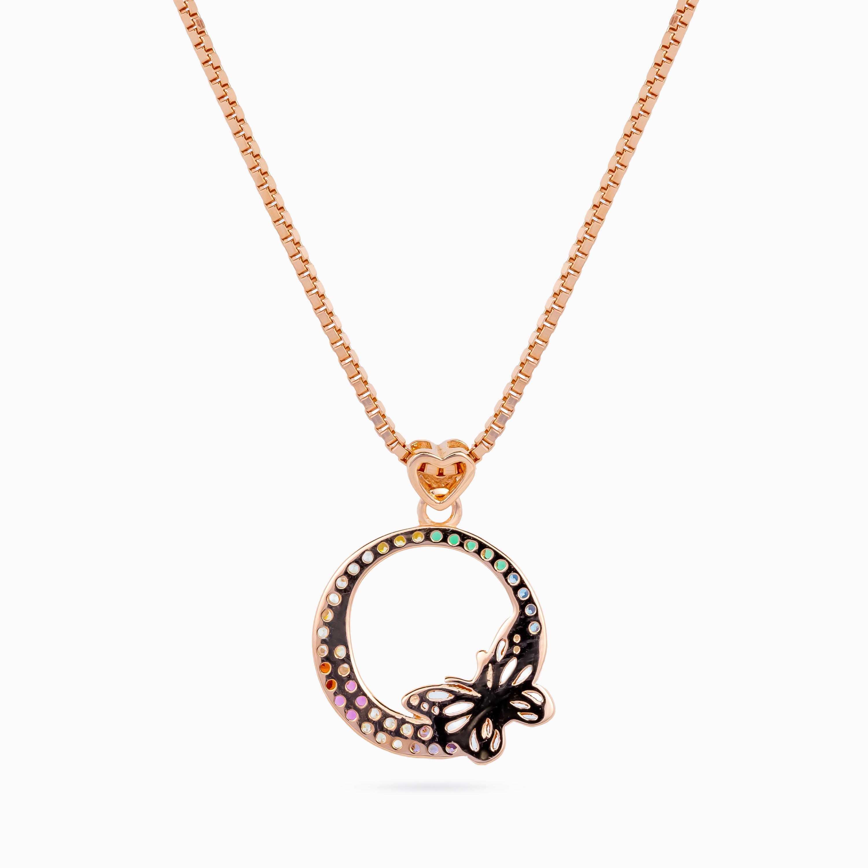 Rose Gold Rainbow Papillon Circle Necklace