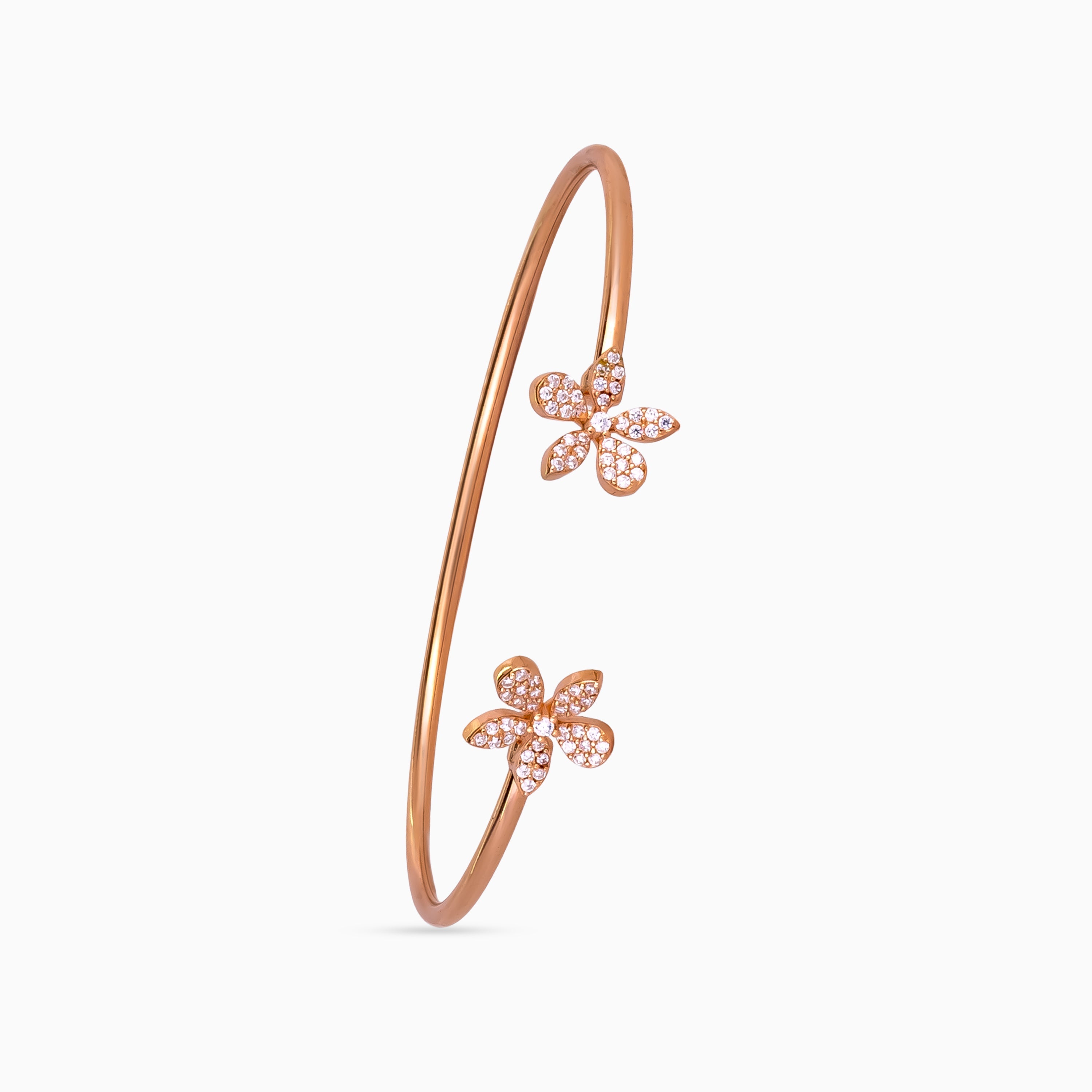 925 sterling silver, rose gold, Twin Blossom Pavé Bangle bracelet, (Secret Garden)