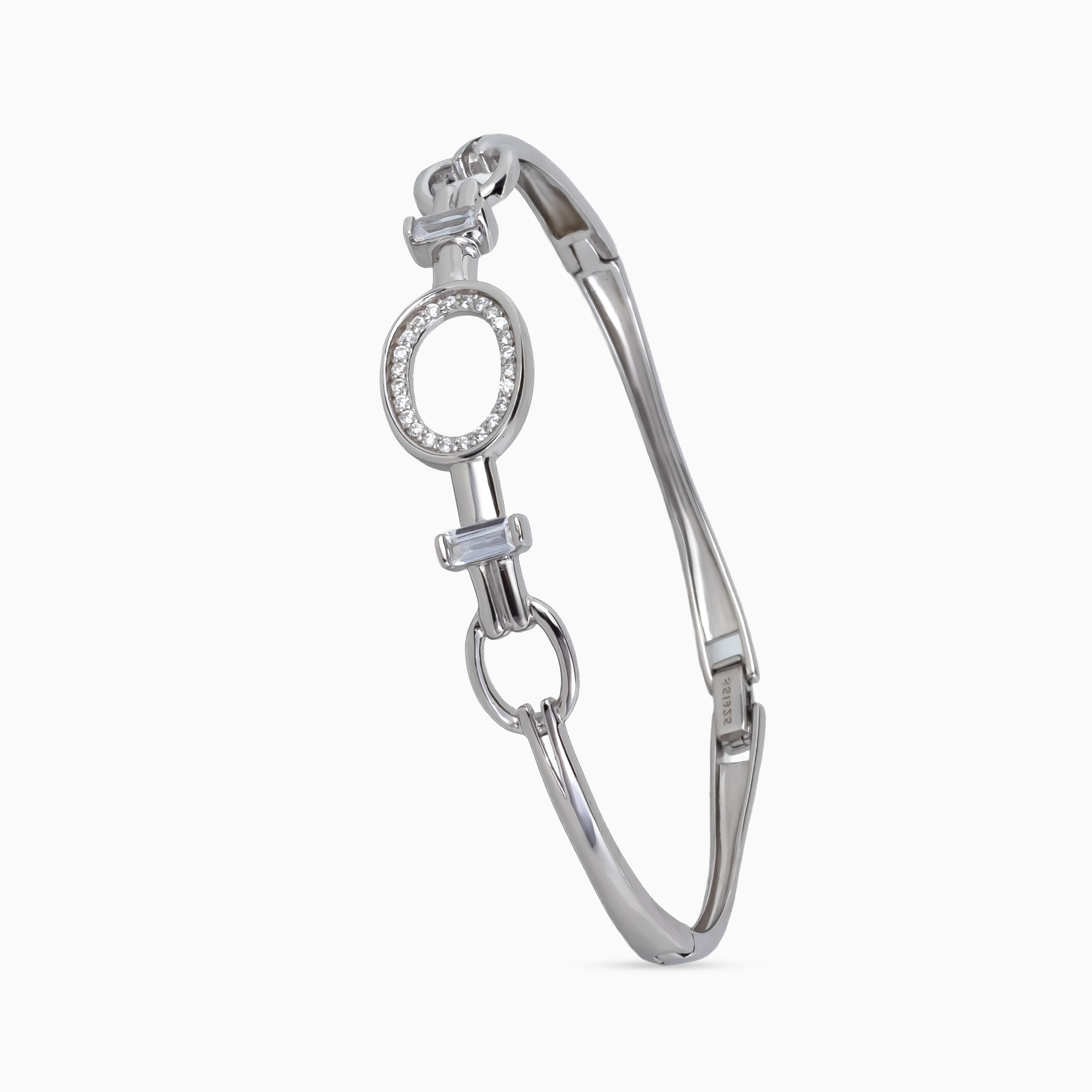 925 sterling silver, rhodium, Pavé Oval Link Bangle bracelet, (Everyday Edge)
