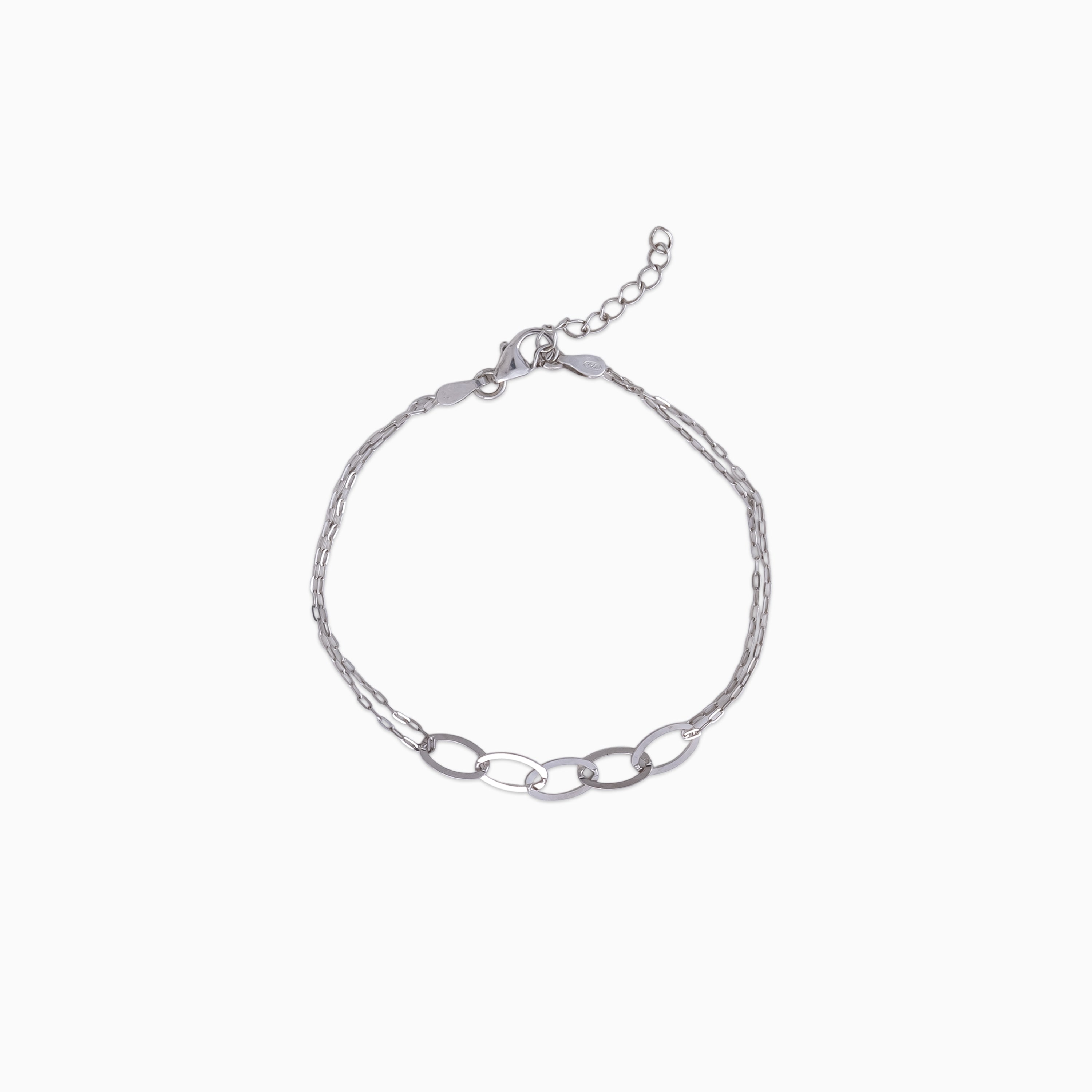 925 sterling silver, rhodium, Oval Link Duo Chain Bracelet bracelet (Everyday Edge), 16 cm