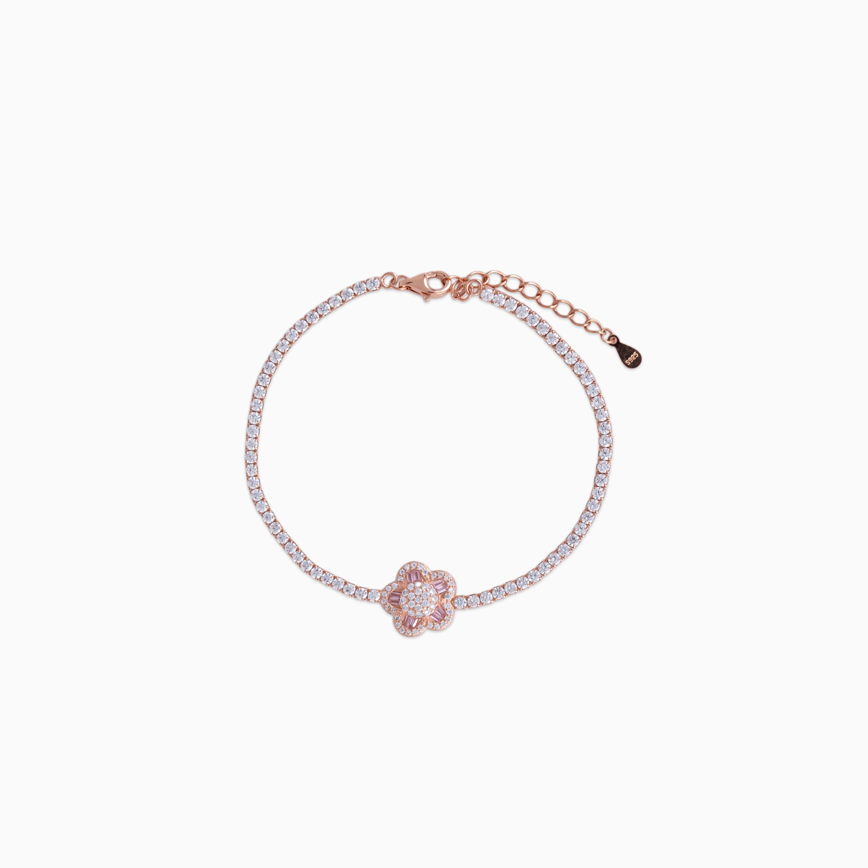 925 sterling silver, Rose Gold Bracelet, Bloom & Pearl bracelet (Bloom & Pearl), 17 cm