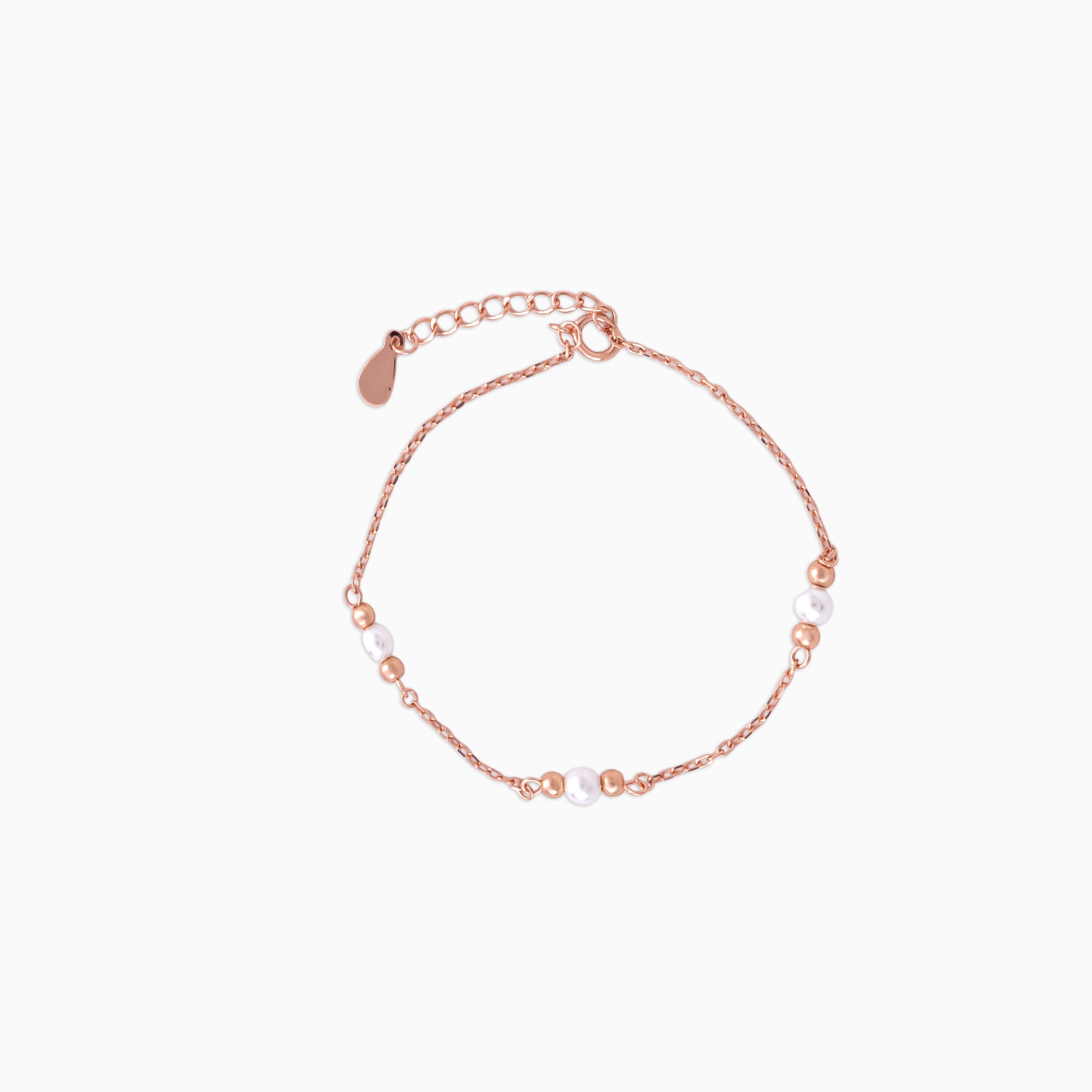 925 sterling silver, Petite Pearl Bead Chain Bracelet bracelet (Bloom & Pearl), 16 cm, Rose Gold Bracelet