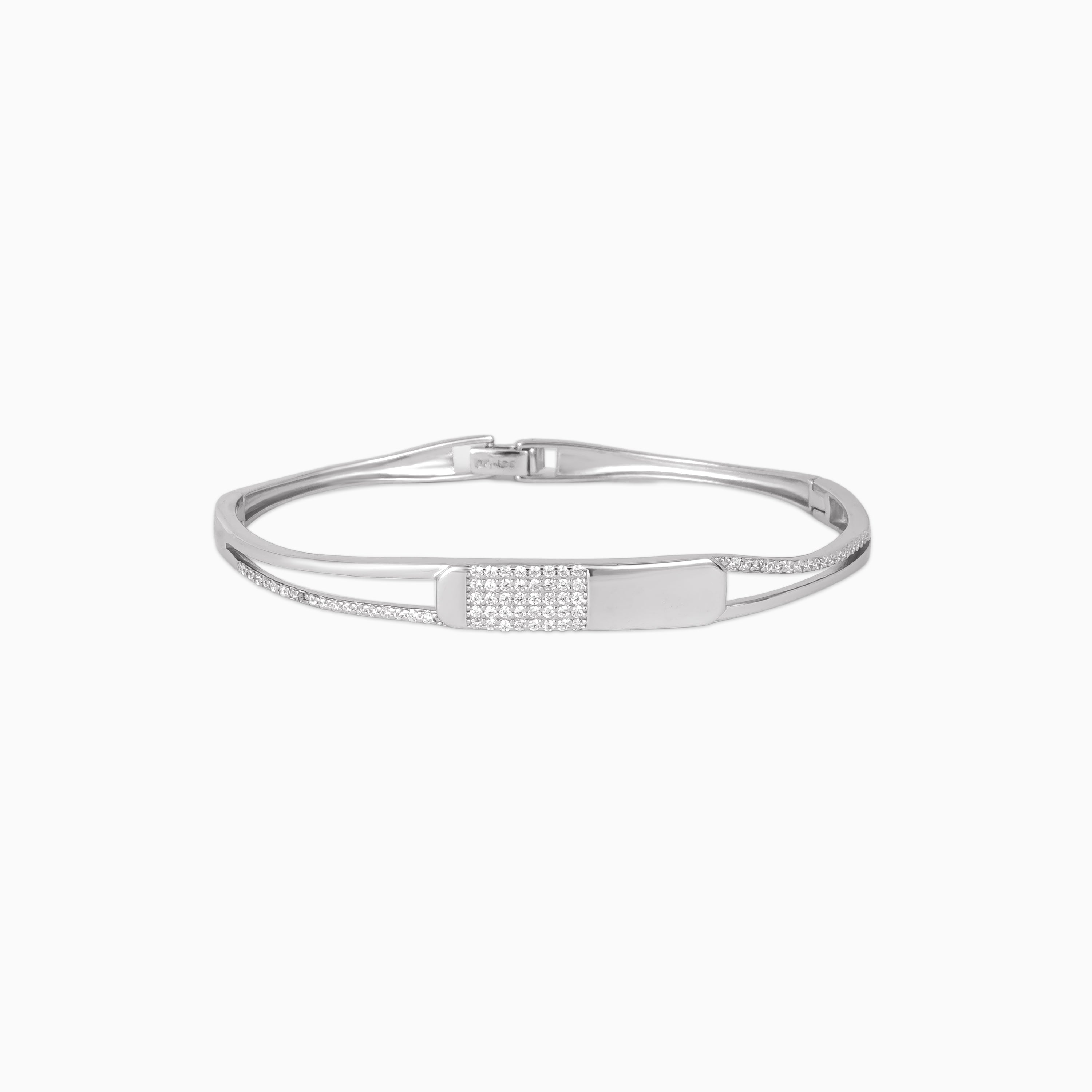 925 sterling silver, rhodium, Twin Seashell Talisman Bangle bracelet, (Heritage Scroll)