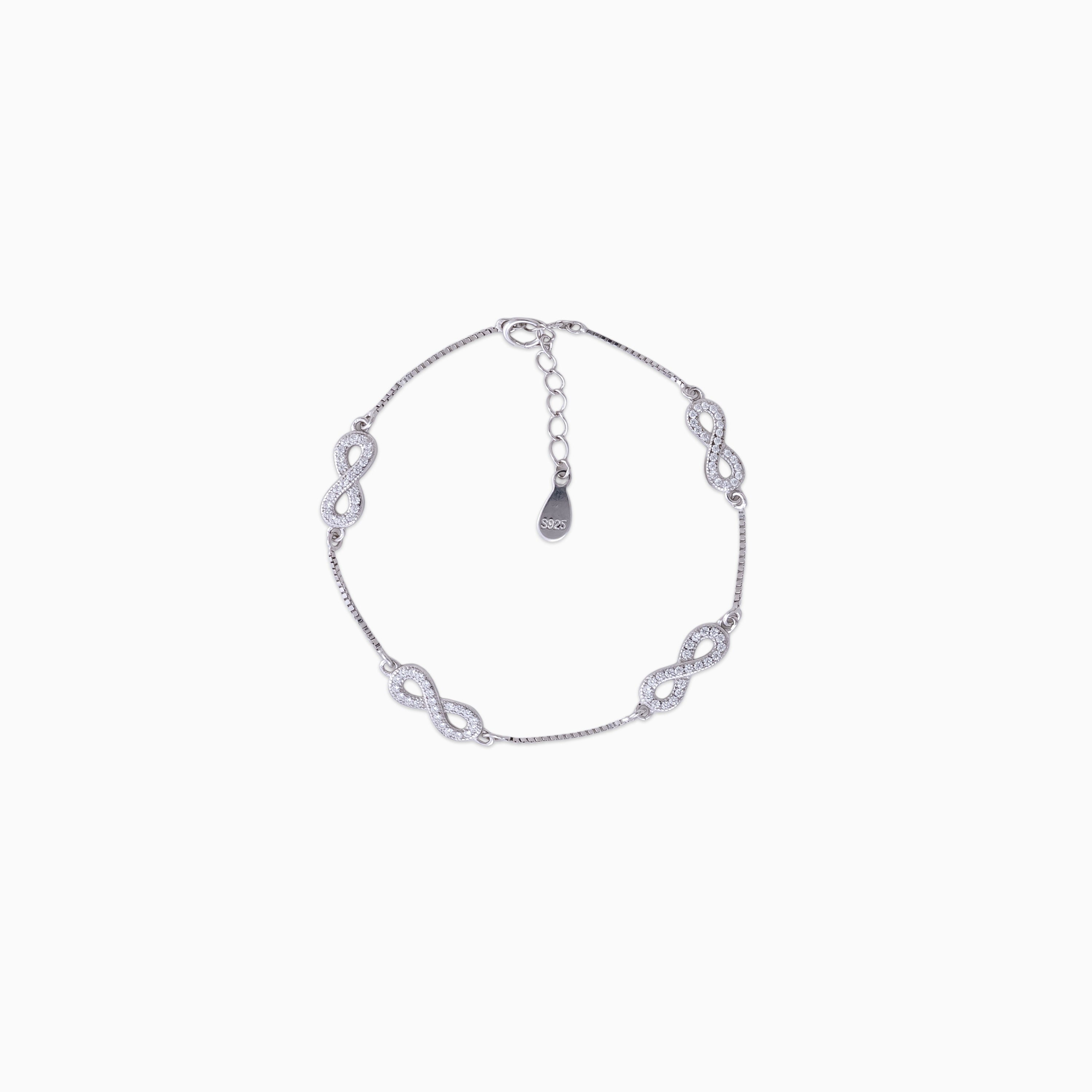 925 sterling silver, rhodium, Pavé Infinity Station Bracelet bracelet (Heartline), 16 cm